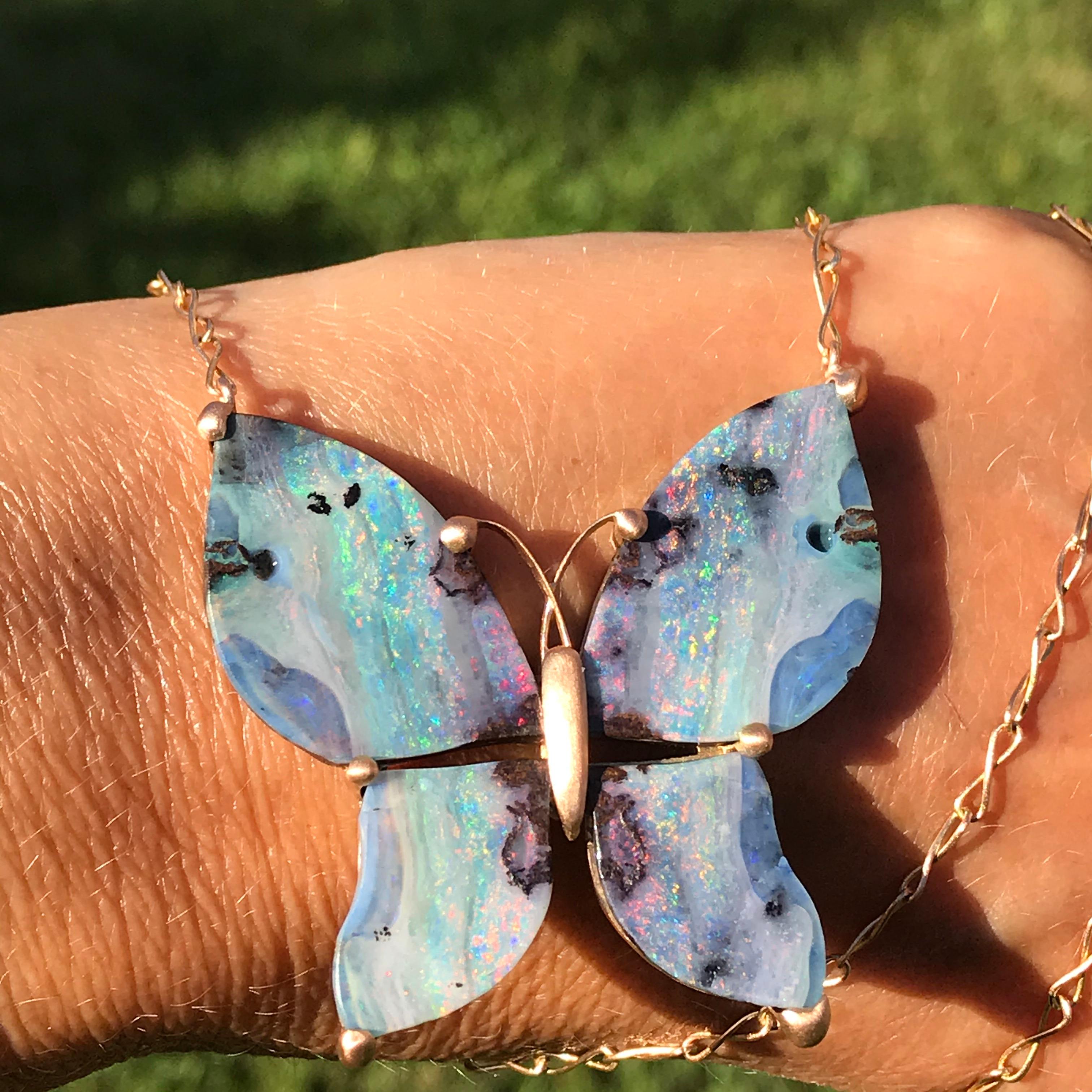 Dalben Design Butterfly Shape Australian Boulder Opal Gold Necklace 1