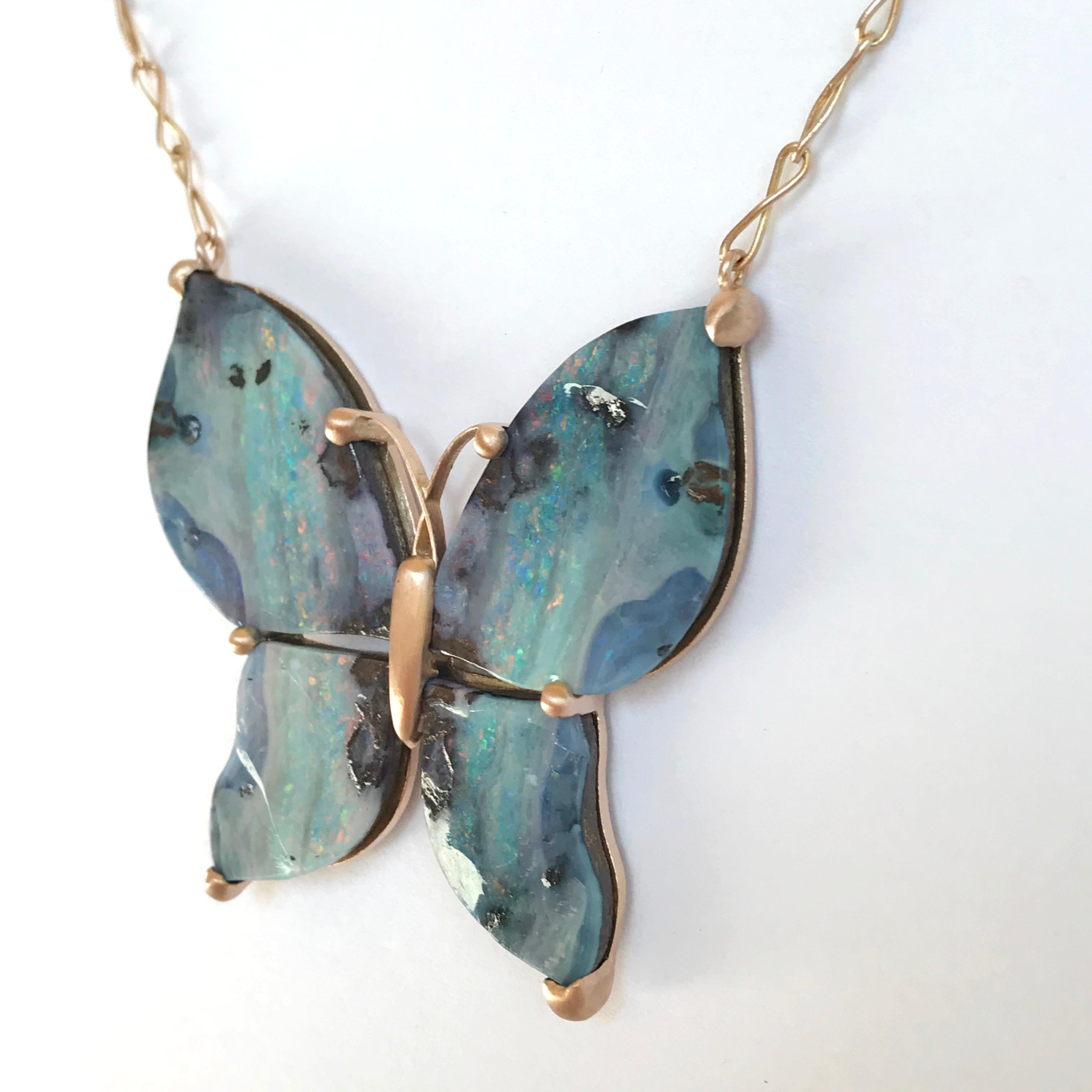 Dalben Design Butterfly Shape Australian Boulder Opal Gold Necklace 2