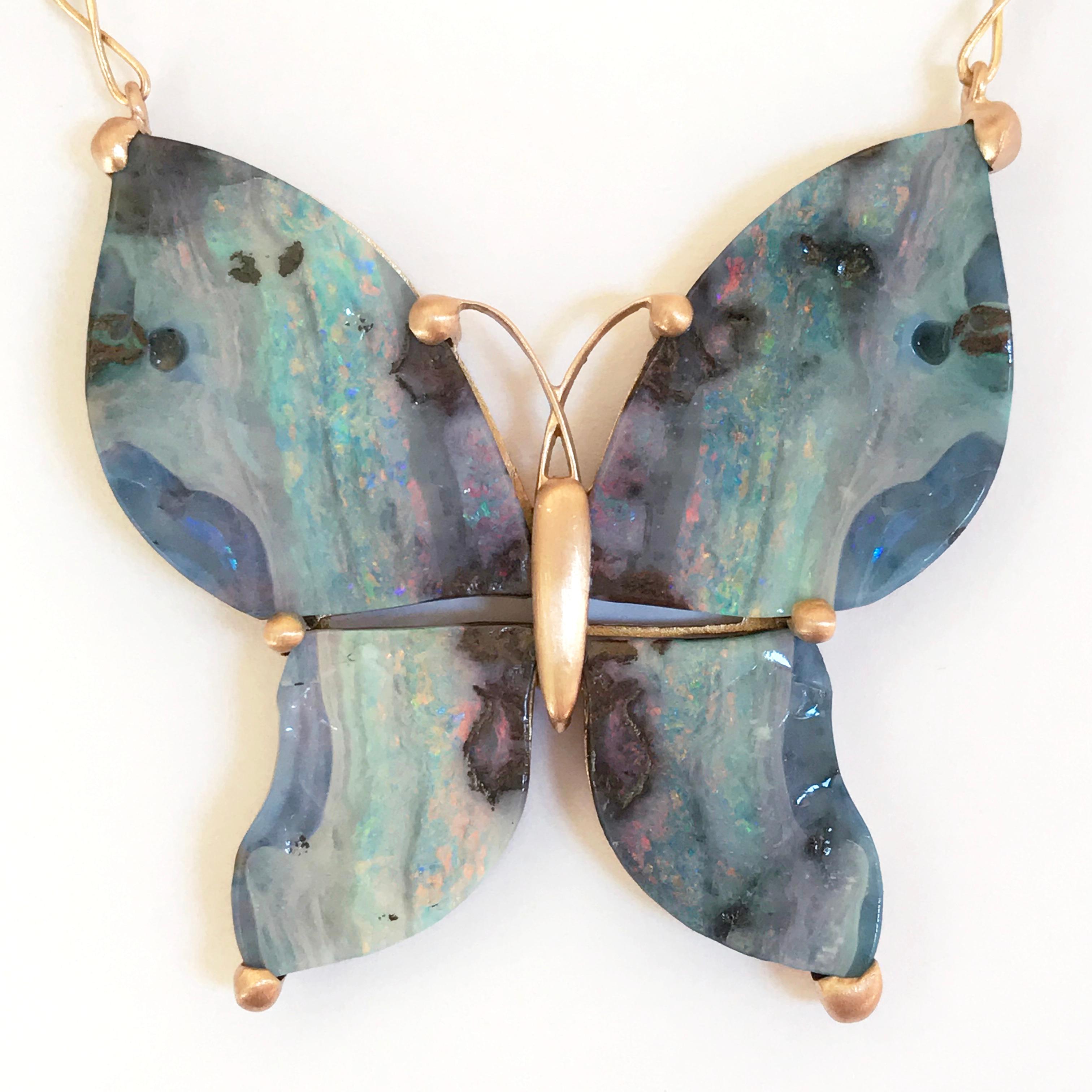 Dalben Design Butterfly Shape Australian Boulder Opal Gold Necklace 3