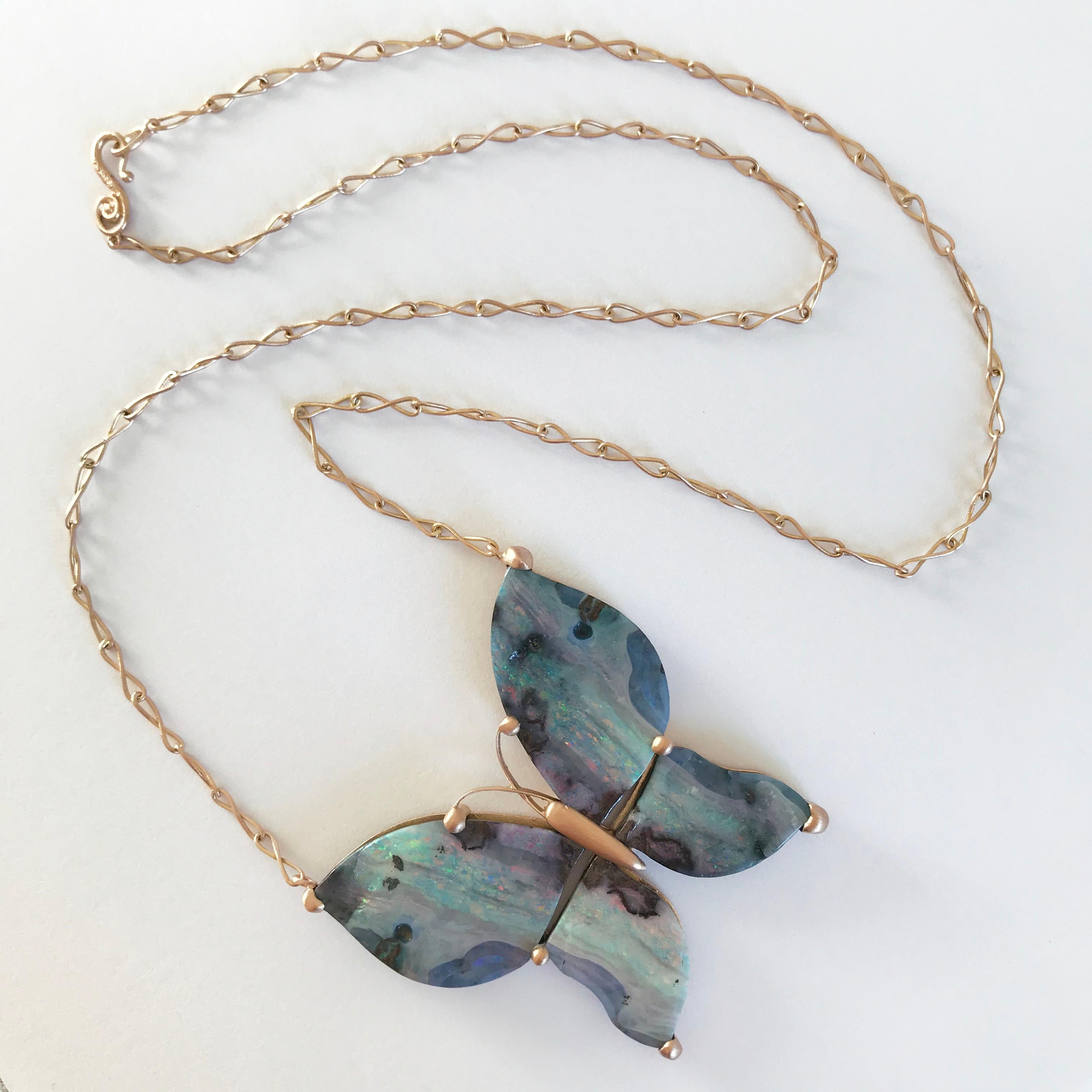 Dalben Design Butterfly Shape Australian Boulder Opal Gold Necklace 4