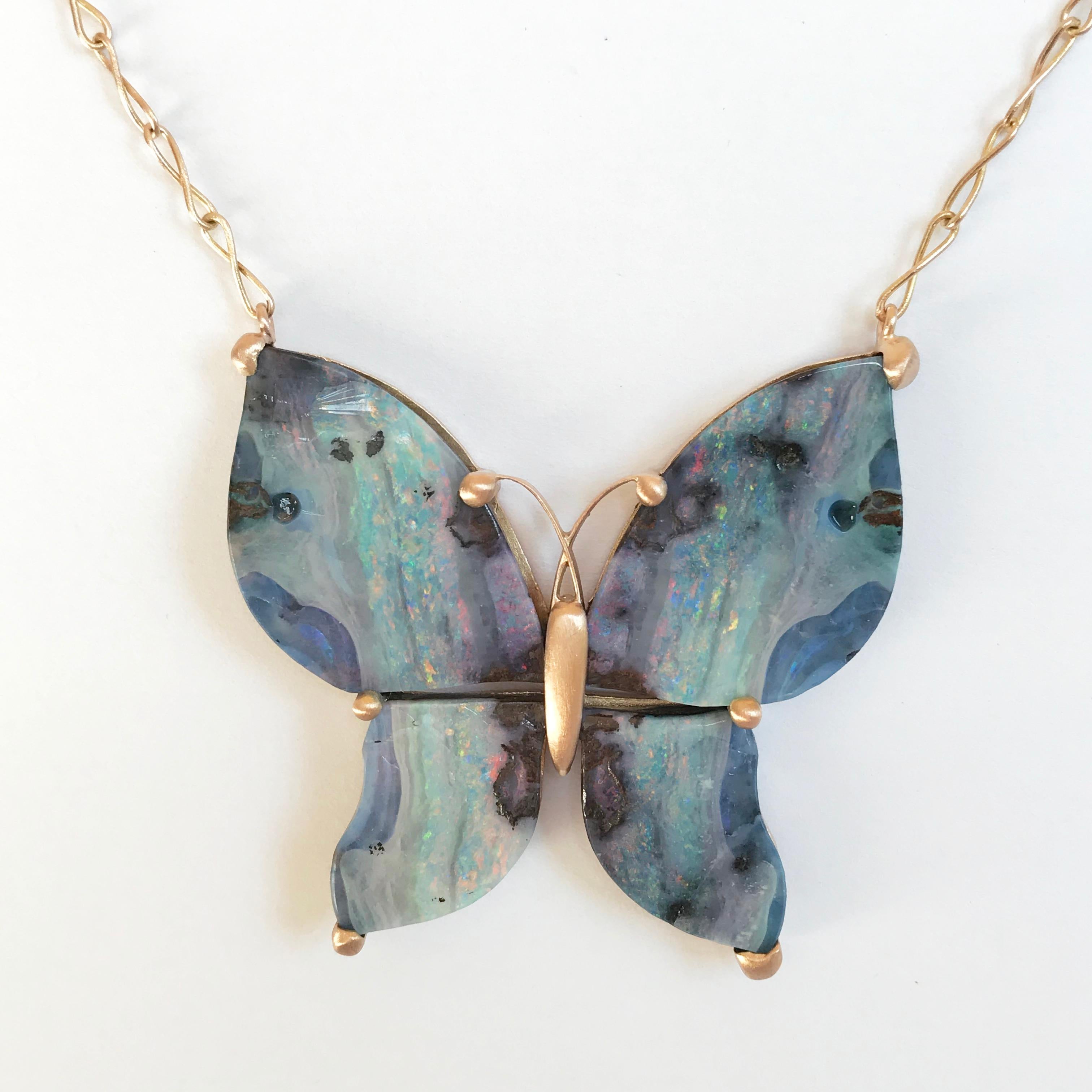 Dalben Design Butterfly Shape Australian Boulder Opal Gold Necklace 5