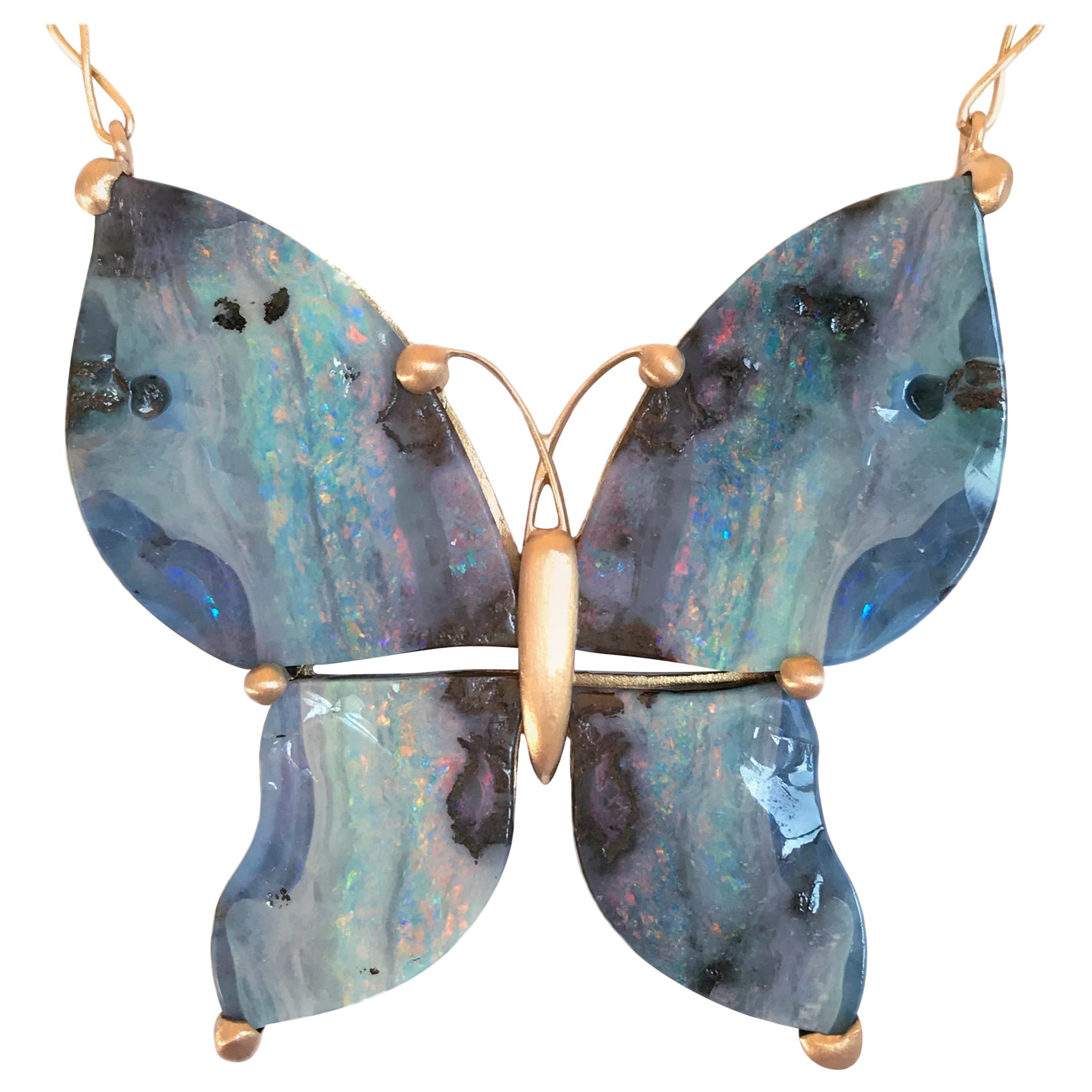 Dalben Design Butterfly Shape Australian Boulder Opal Gold Necklace