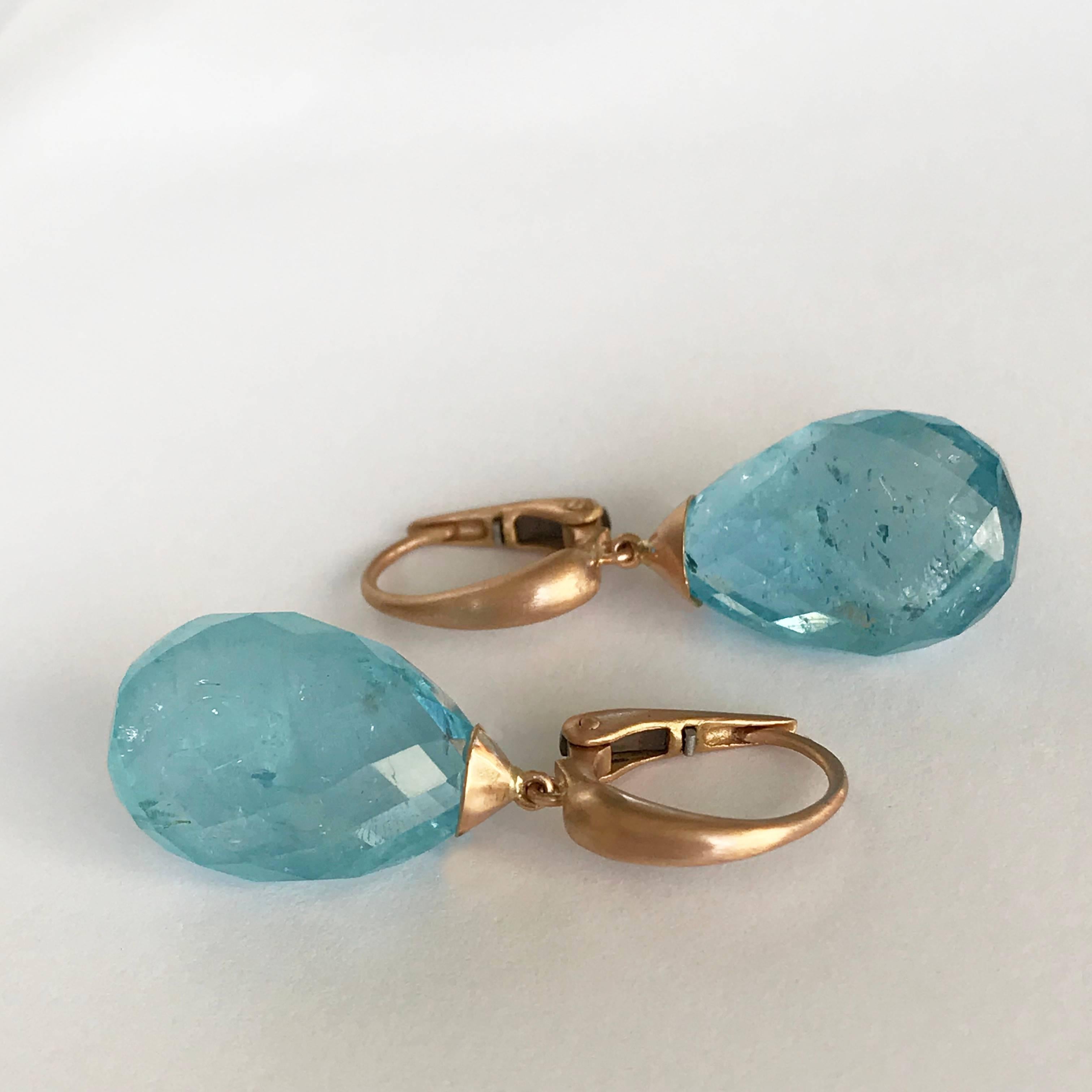 Dalben Design Drop Aquamarine Rose Gold Dangle Earring In New Condition In Como, IT