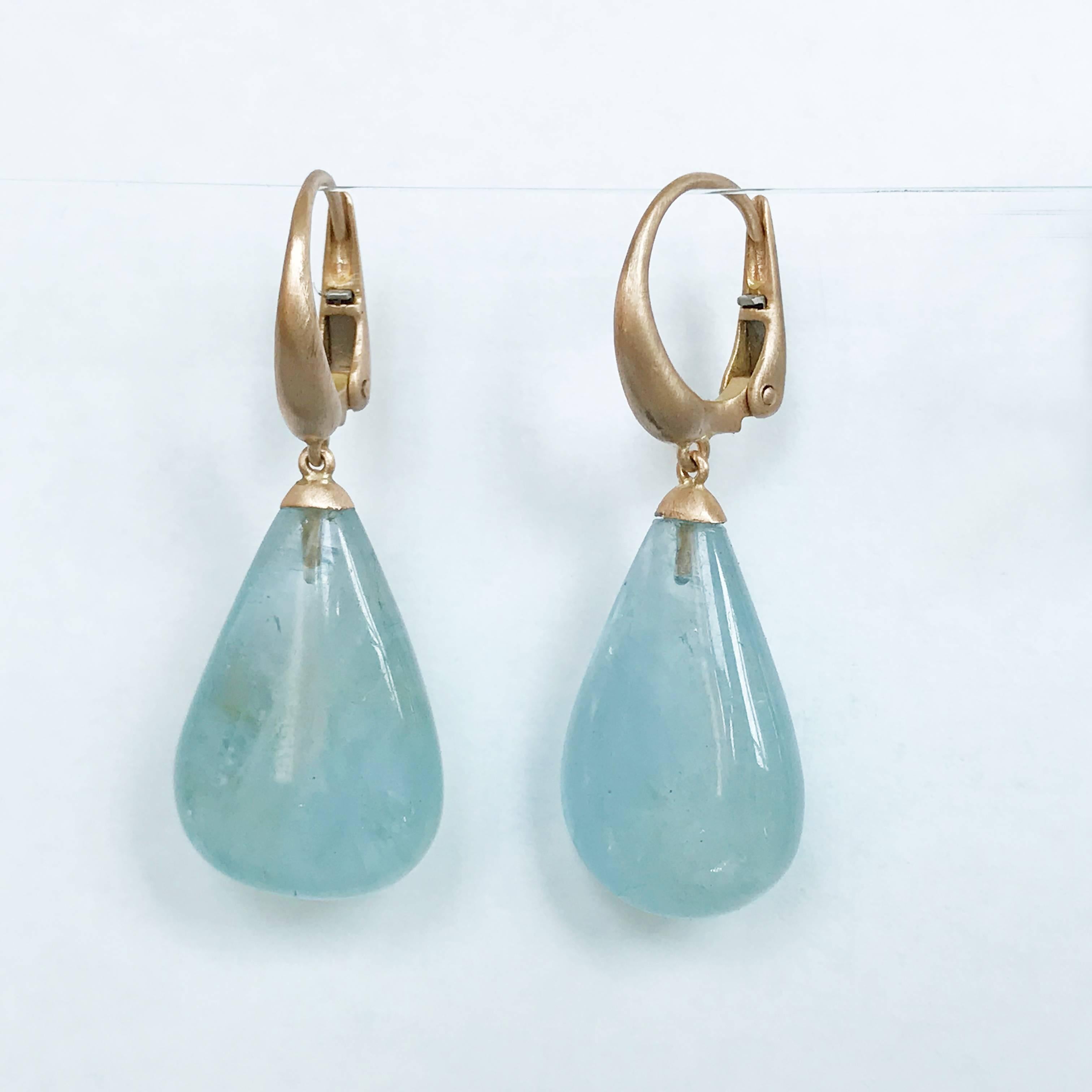 Dalben Design Drop Aquamarine Rose Gold Dangle Earring In New Condition In Como, IT