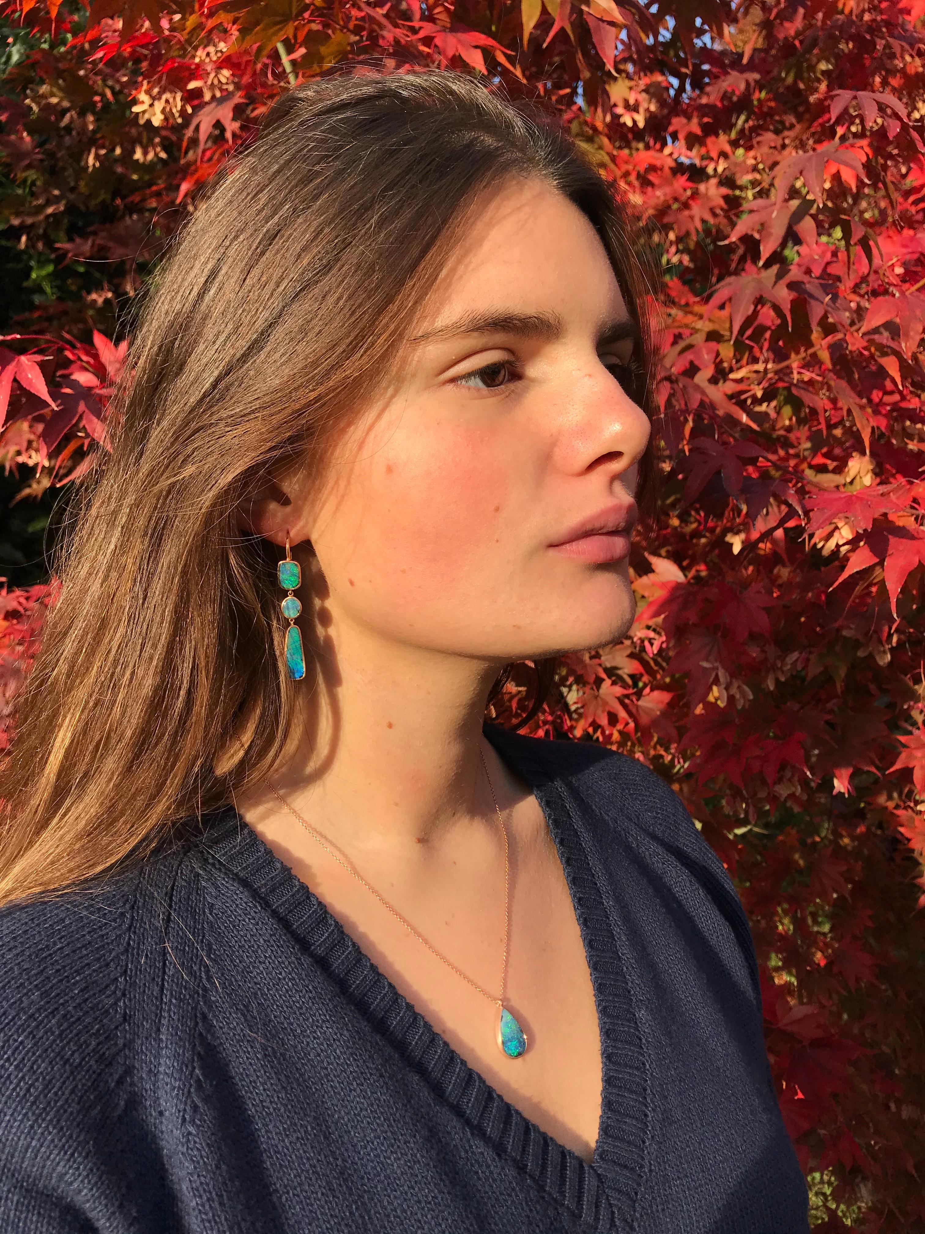 Women's Dalben Design Drop Shape Australian Boulder Opal and Rose Gold Necklace For Sale