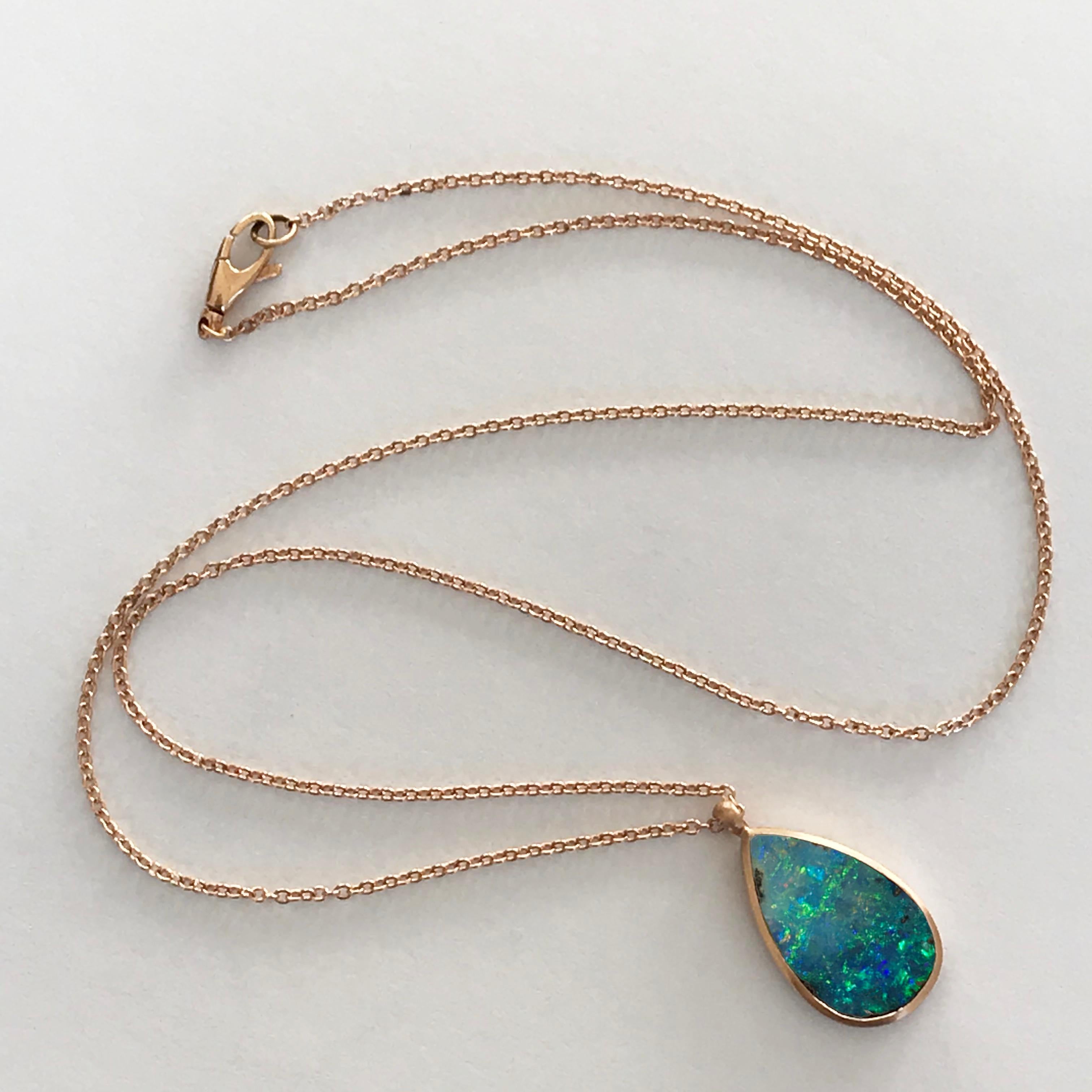 Dalben Design Drop Shape Australian Boulder Opal and Rose Gold Necklace For Sale 4