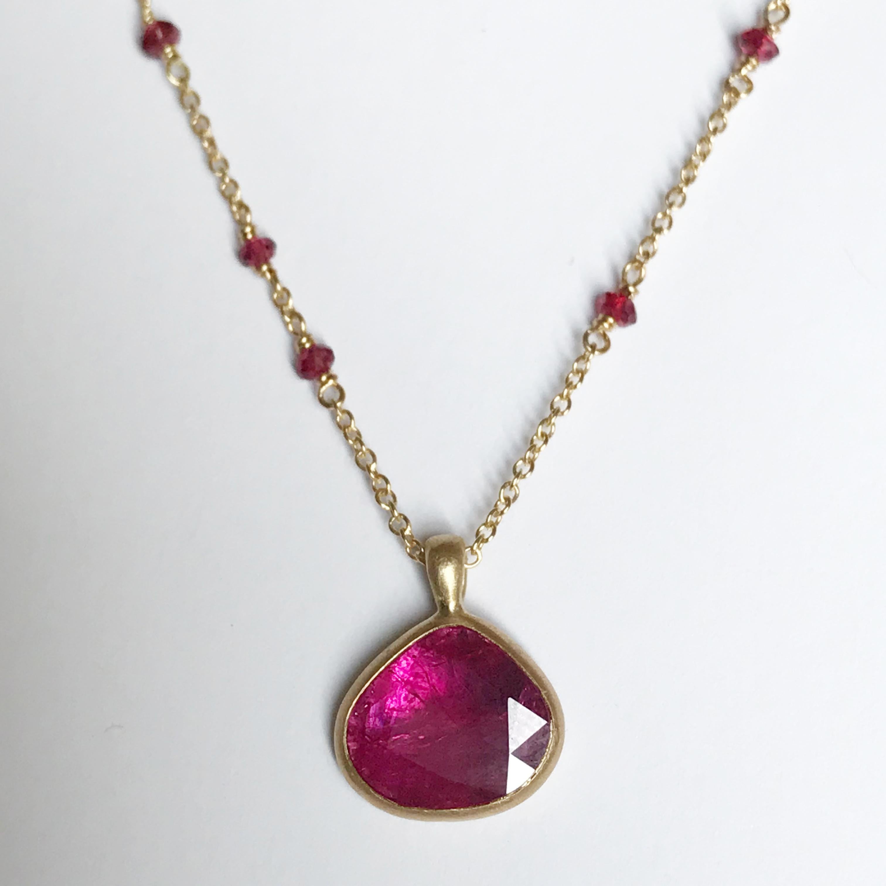 Dalben Design Drop Shape Rose Cut Slice Ruby Yellow Gold Necklace 1