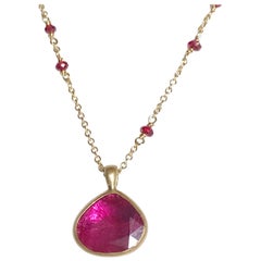 Dalben Design Drop Shape Rose Cut Slice Ruby Yellow Gold Necklace