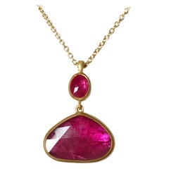 Dalben Design Drop Shape Rose Cut Slice Ruby Yellow Gold Necklace