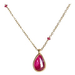 Dalben Design Drop Shape Rose Cut Slice Ruby Yellow Gold Necklace