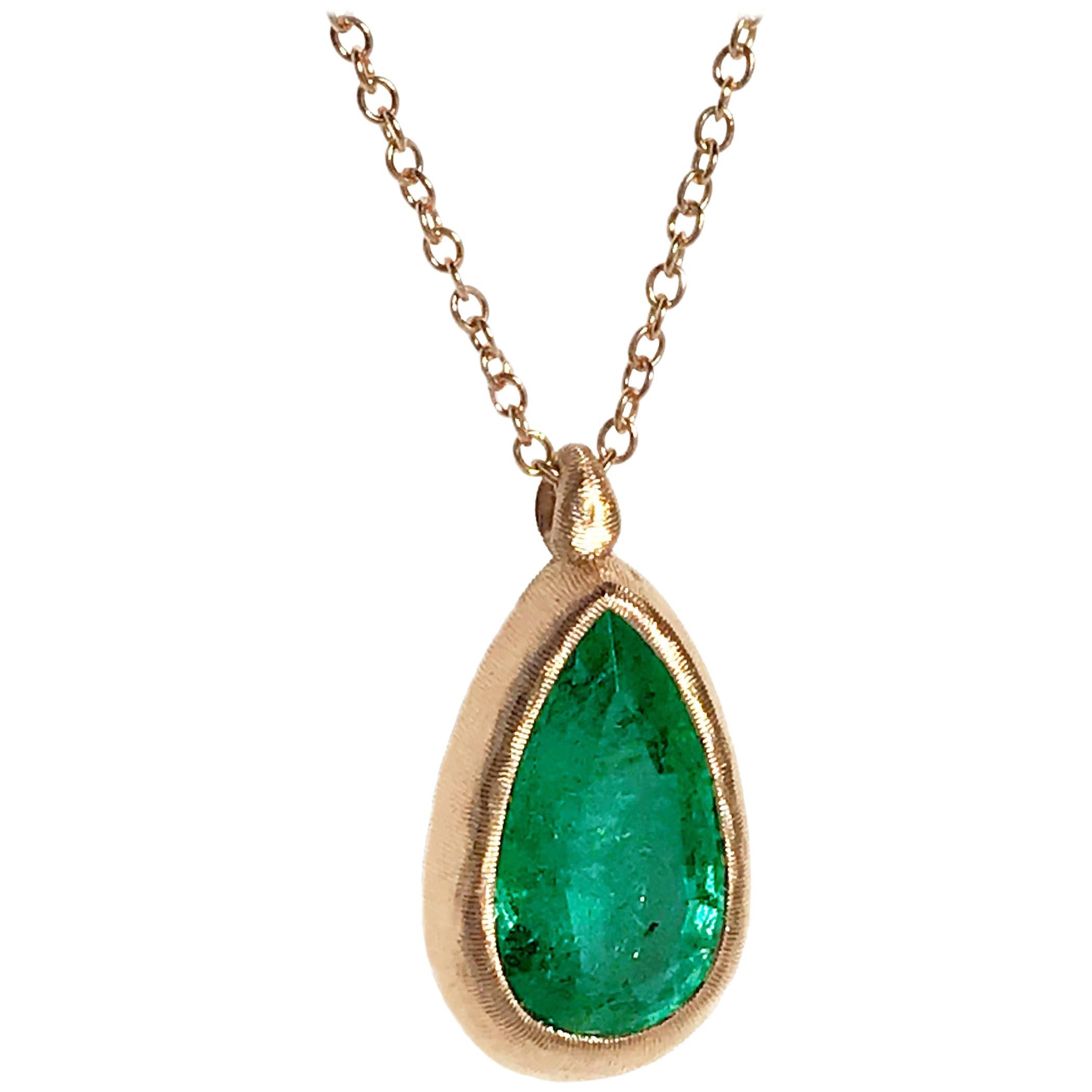 Dalben Design Emerald and Rose Gold Necklace