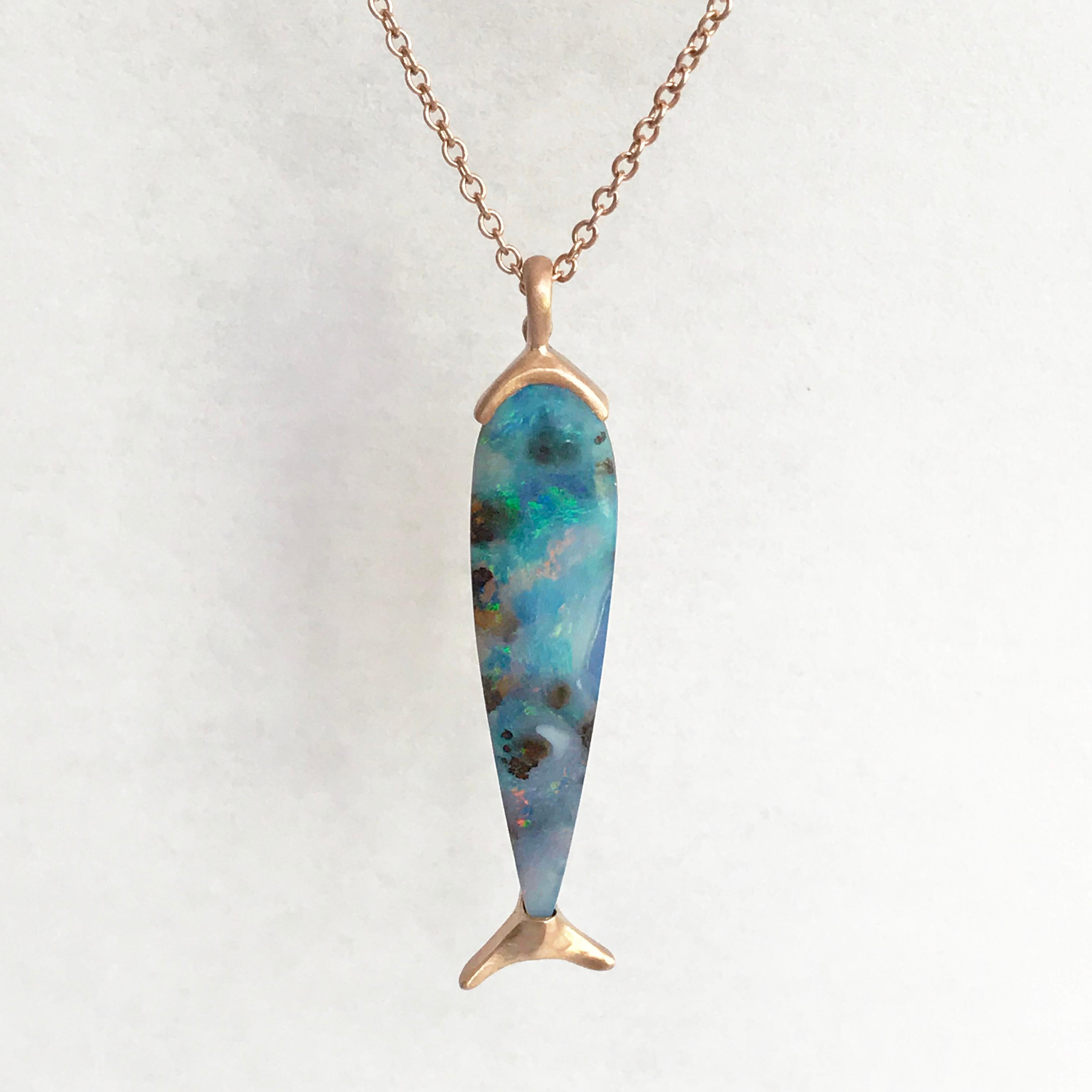 Dalben Design Fish Shape Australian Boulder Opal Gold Necklace 4