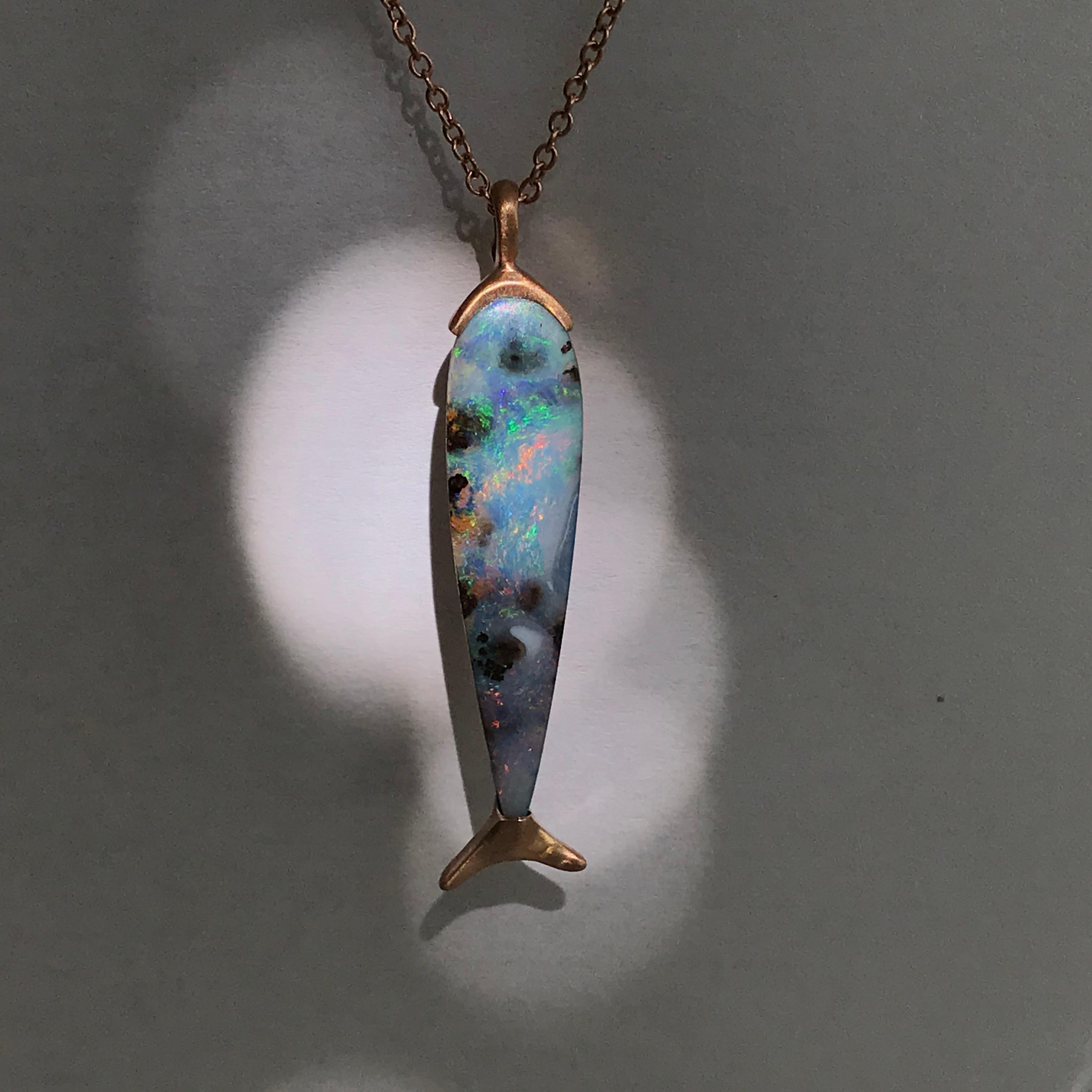 Dalben Design Fish Shape Australian Boulder Opal Gold Necklace 5