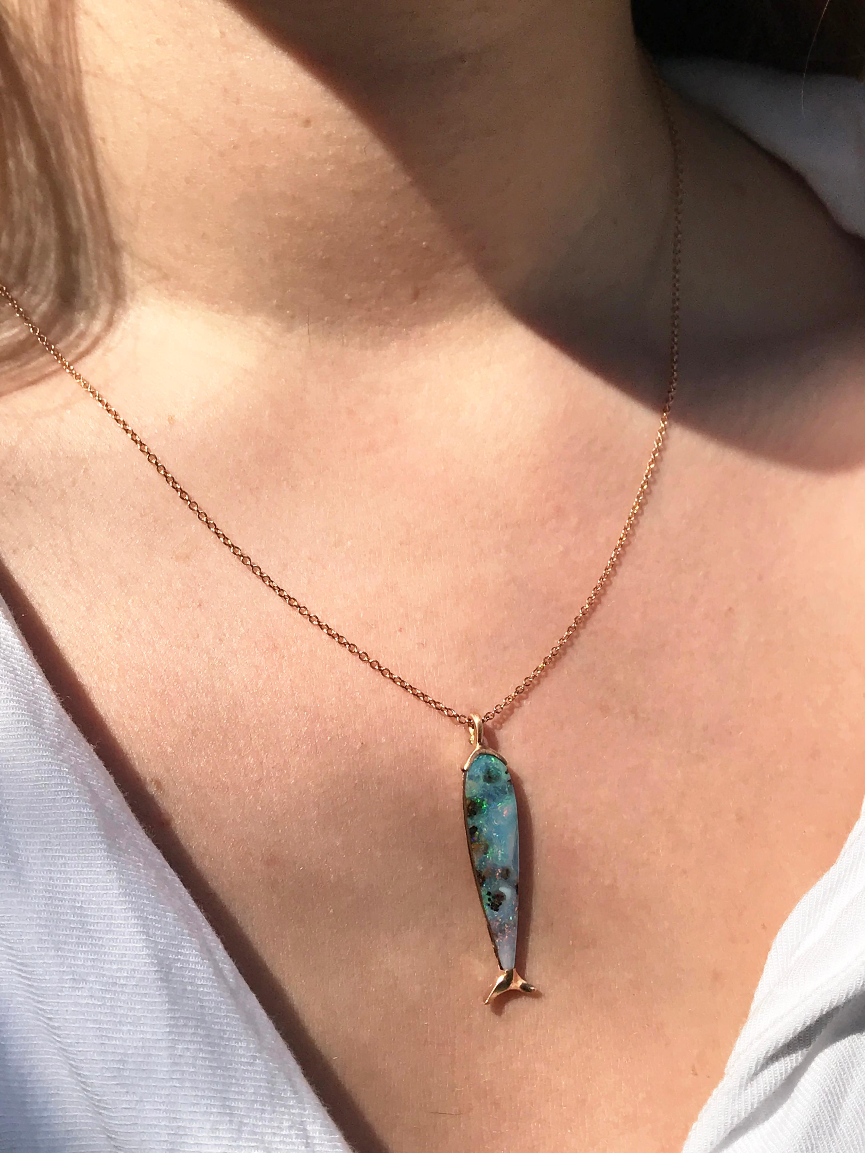 Dalben Design Fish Shape Australian Boulder Opal Gold Necklace In New Condition In Como, IT