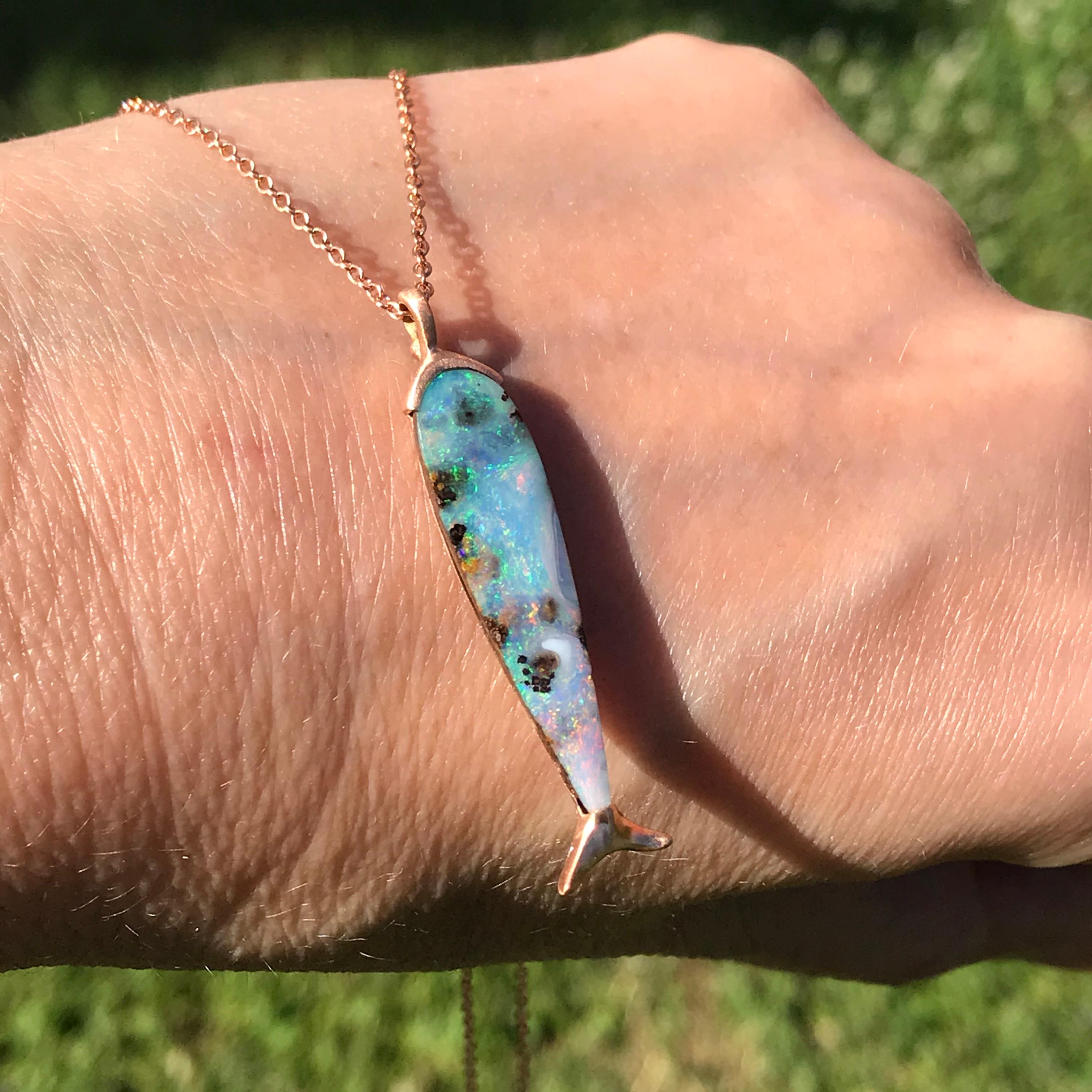 Women's Dalben Design Fish Shape Australian Boulder Opal Gold Necklace