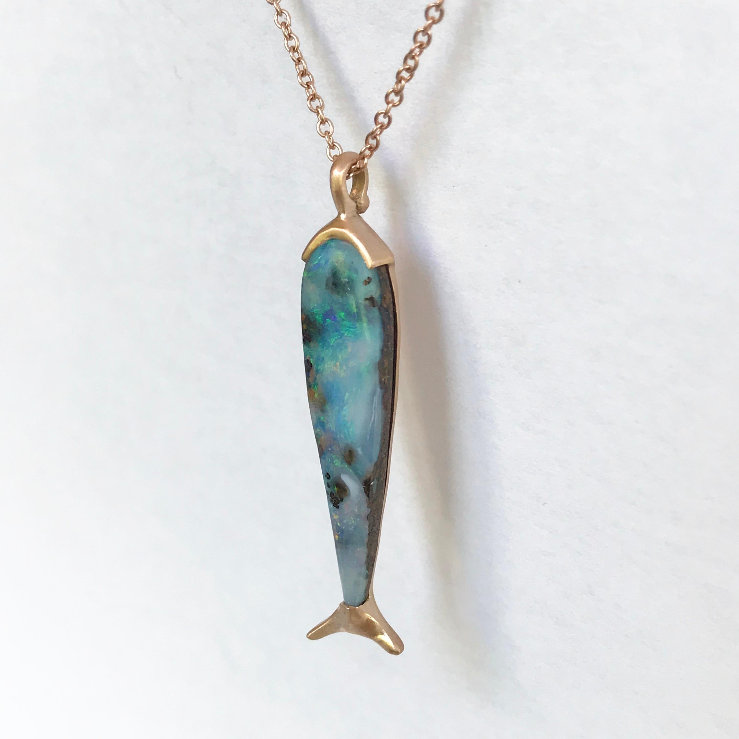 Dalben Design Fish Shape Australian Boulder Opal Gold Necklace 1