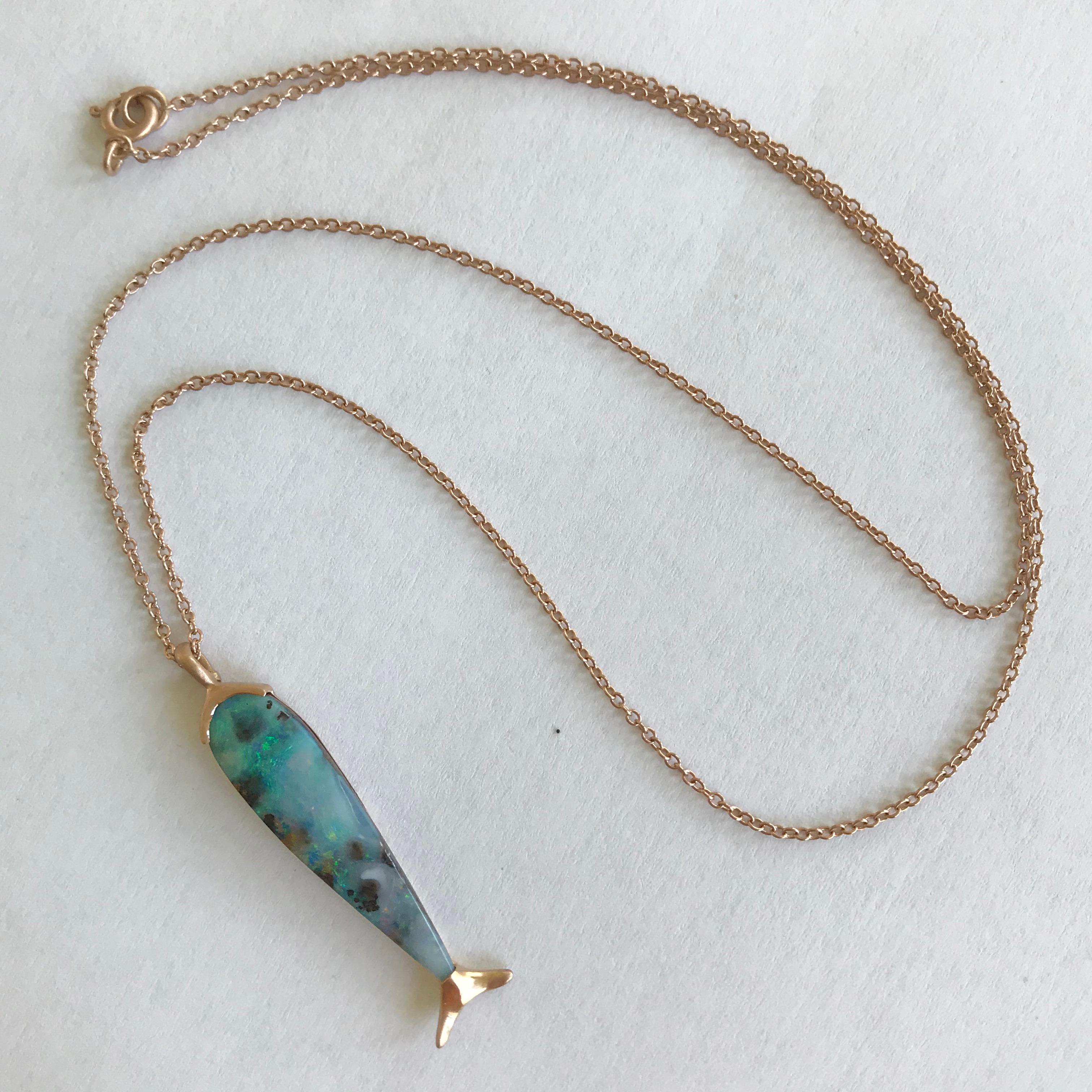 Dalben Design Fish Shape Australian Boulder Opal Gold Necklace 3