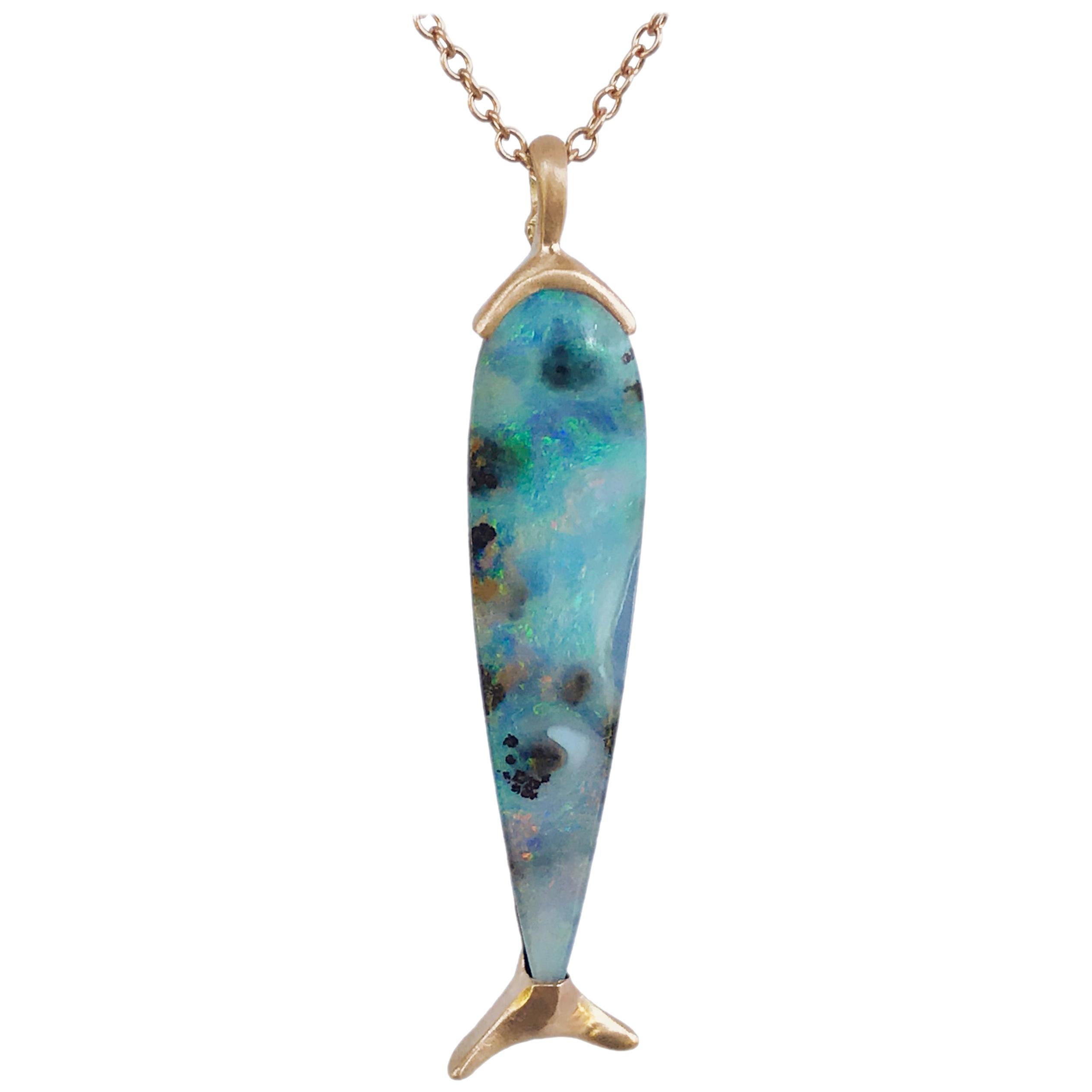 Dalben Design Fish Shape Australian Boulder Opal Gold Necklace