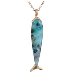 Dalben Design Fish Shape Australian Boulder Opal Gold Necklace