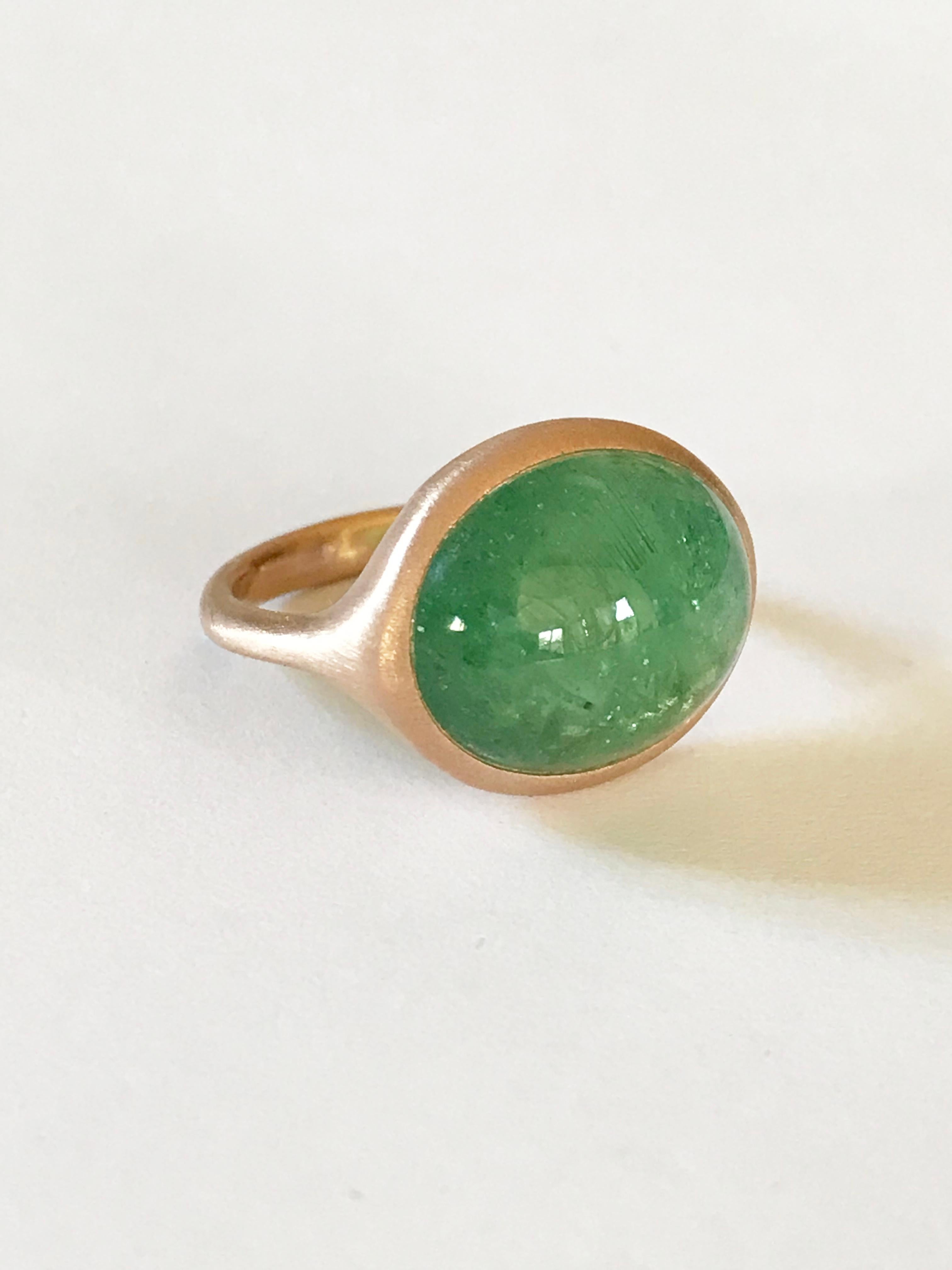 Cabochon Dalben Design Green Tourmaline Rose Gold Ring For Sale