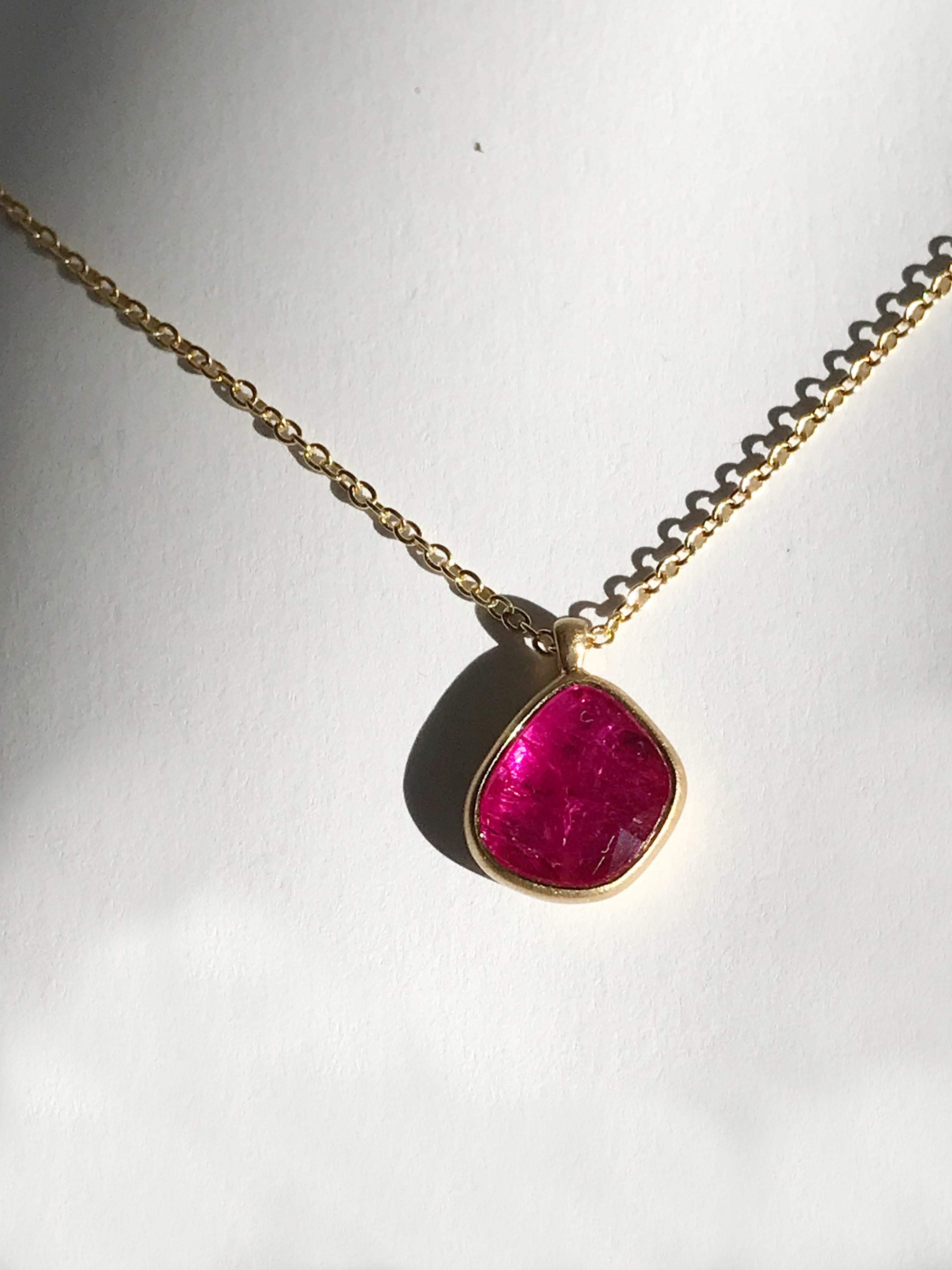 Women's Dalben Design Irregular Drop Shape Rose Cut Slice Ruby Yellow Gold Necklace