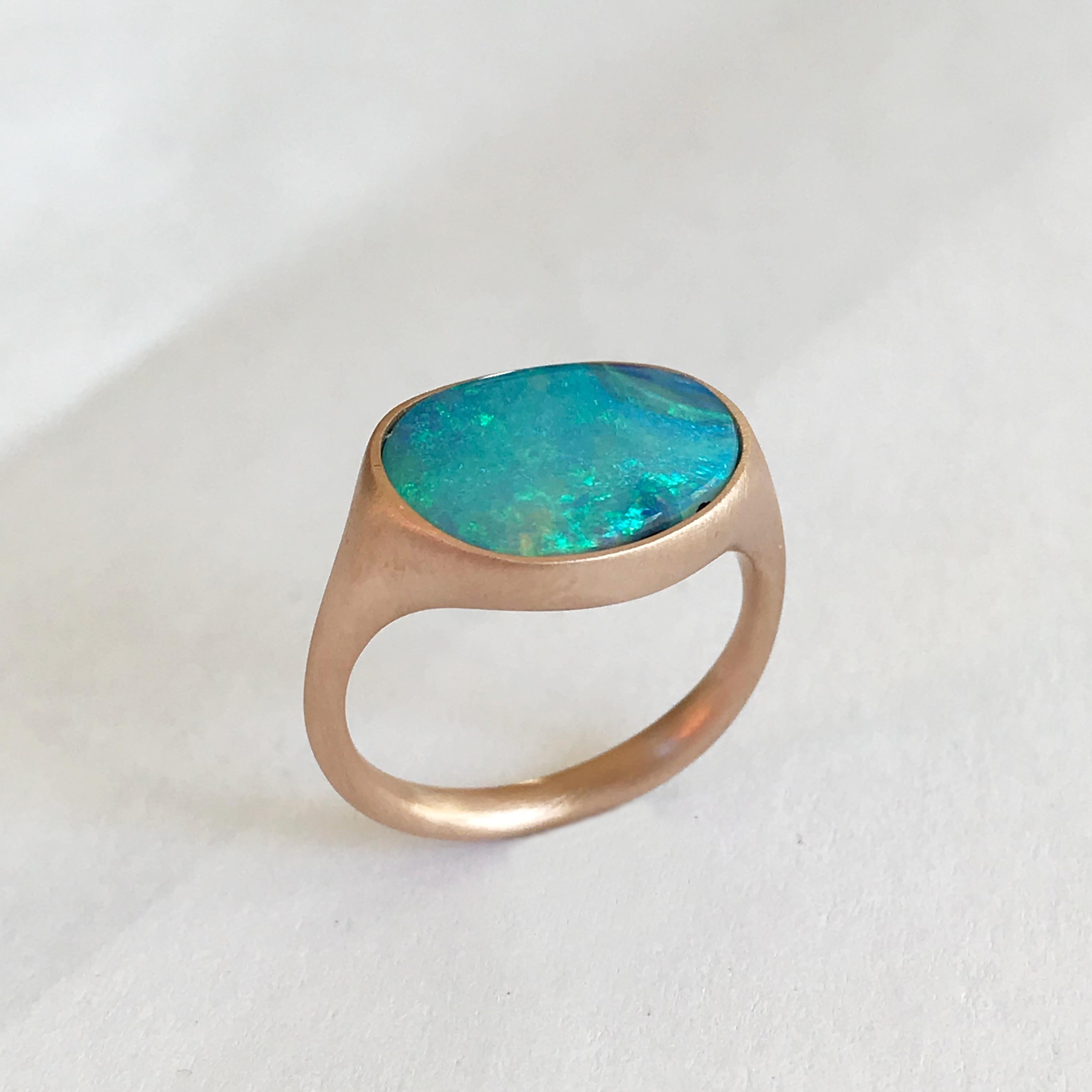 Dalben Design Light Blue Australian Boulder Opal Rose Gold Ring 3