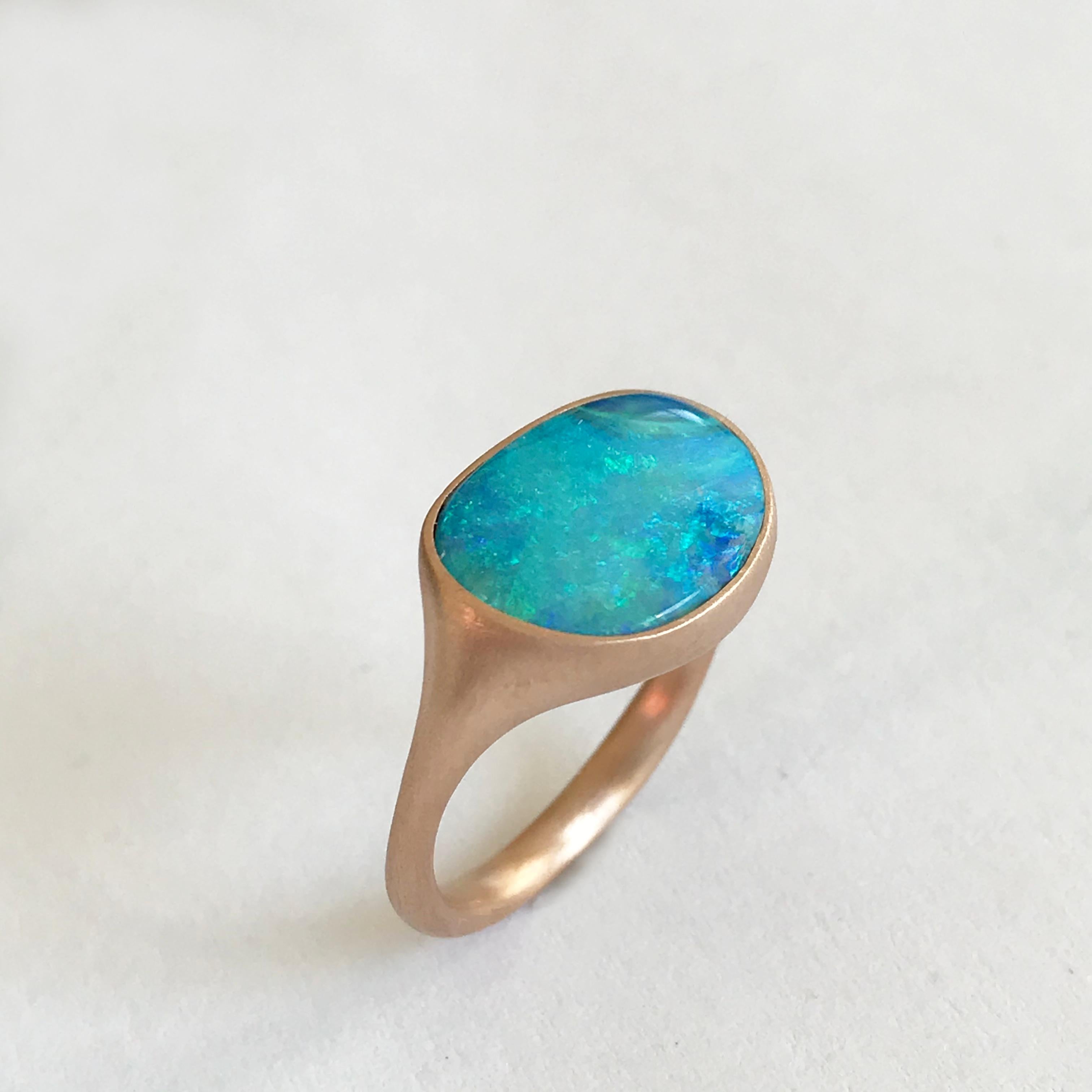 Dalben Design Light Blue Australian Boulder Opal Rose Gold Ring 4