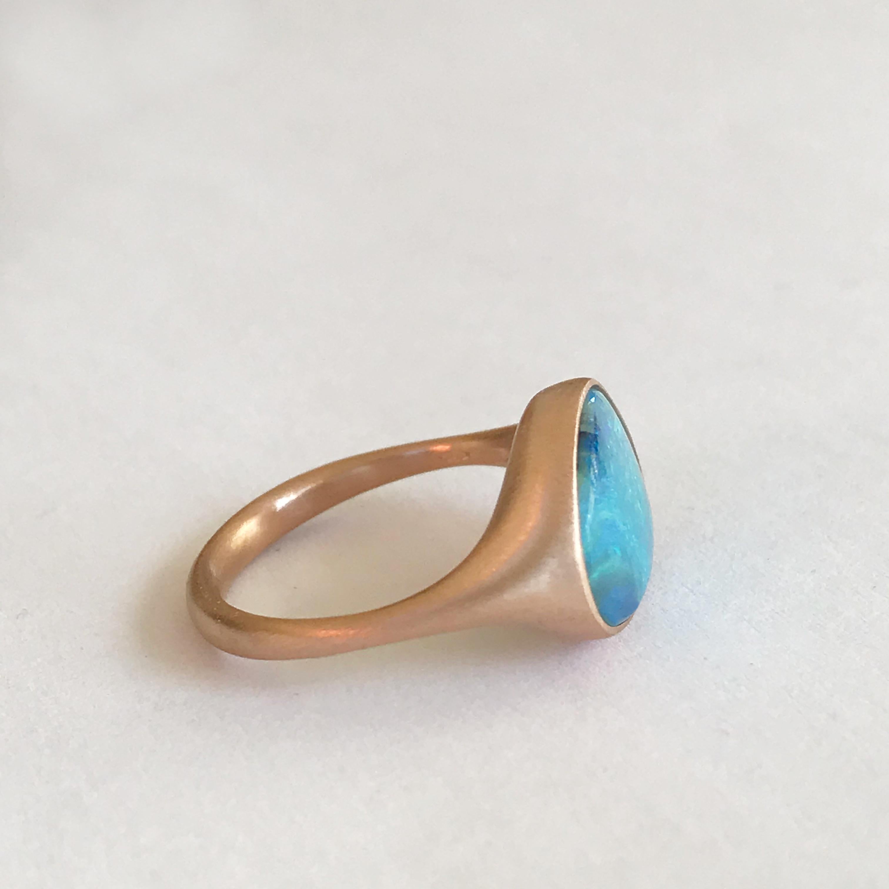 Dalben Design Light Blue Australian Boulder Opal Rose Gold Ring 5