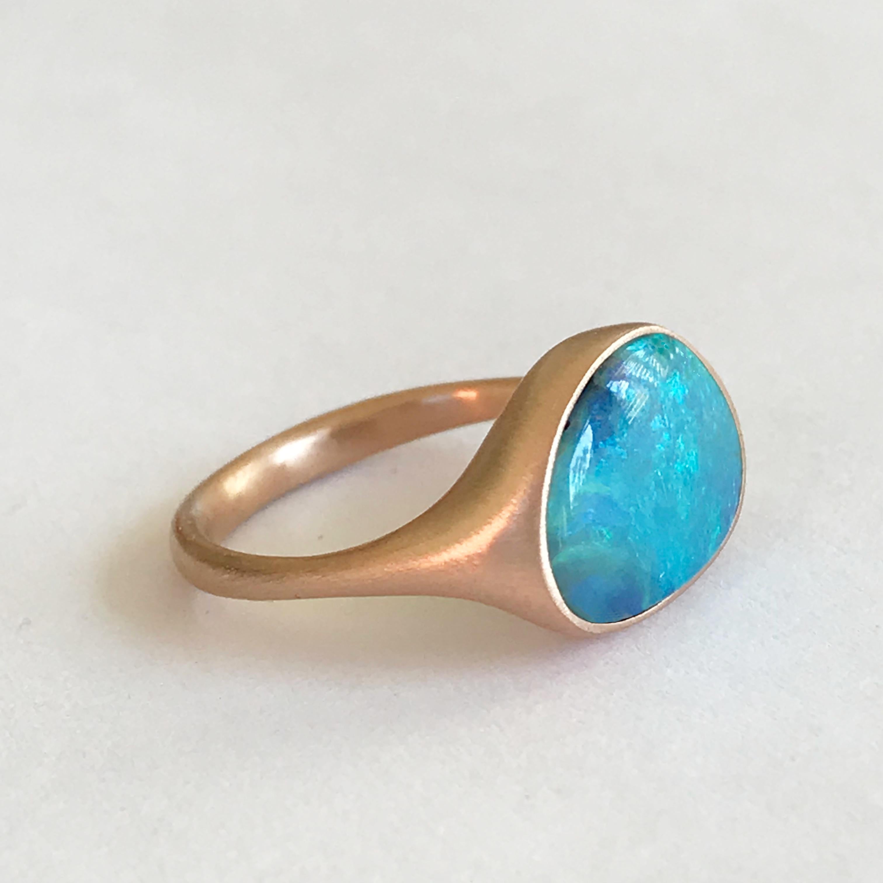 Dalben Design Light Blue Australian Boulder Opal Rose Gold Ring 6