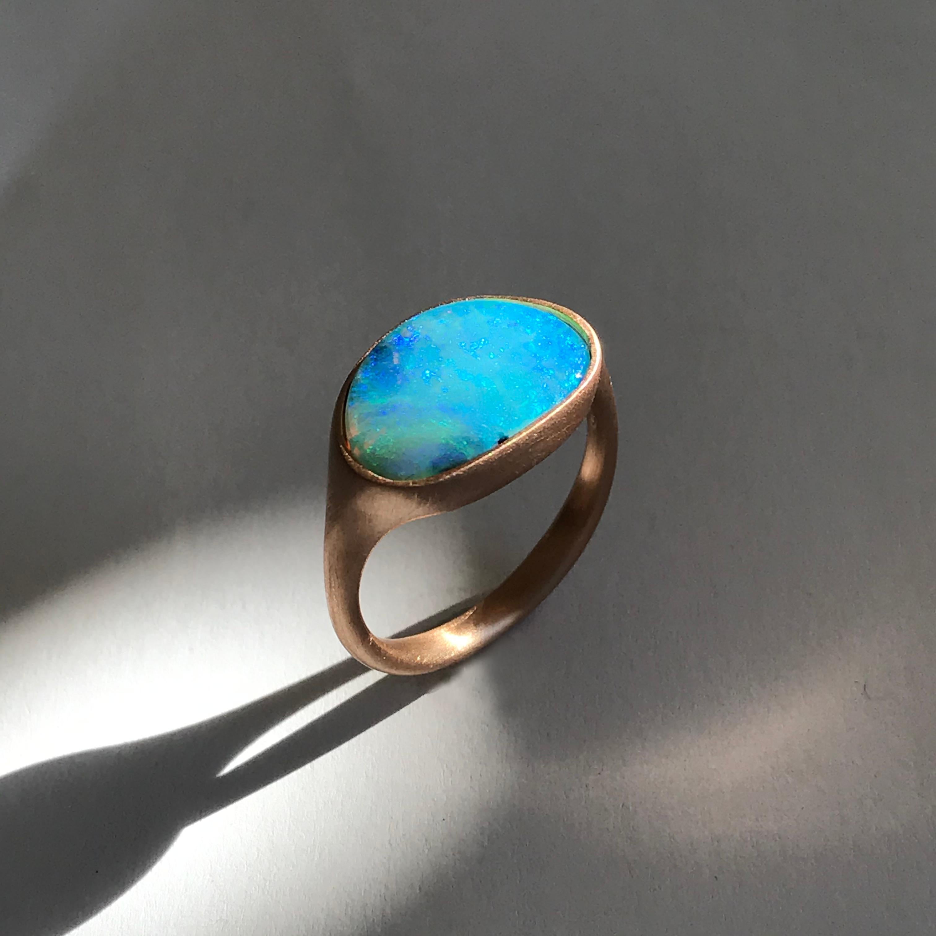 Dalben Design Light Blue Australian Boulder Opal Rose Gold Ring 7