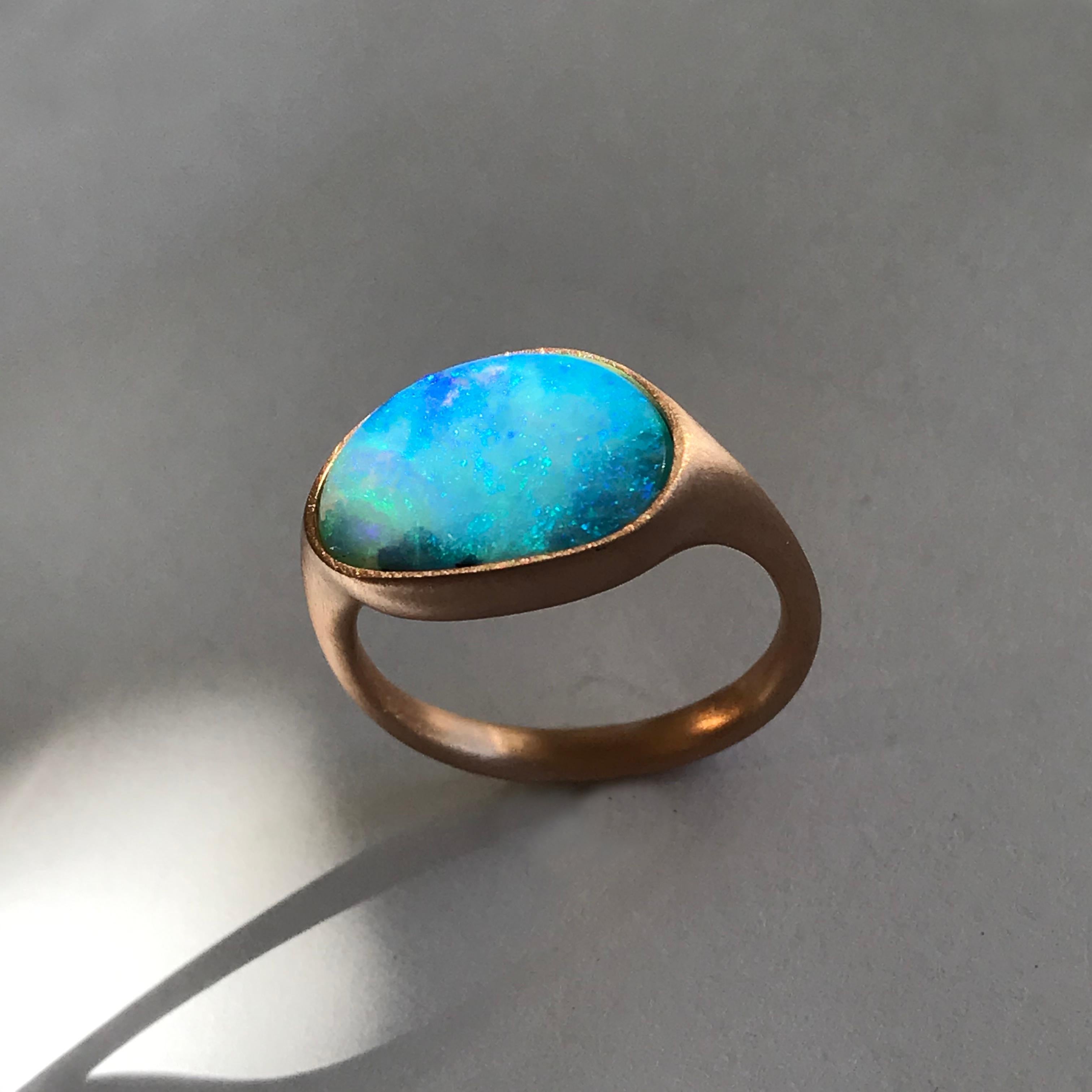 Dalben Design Light Blue Australian Boulder Opal Rose Gold Ring 8