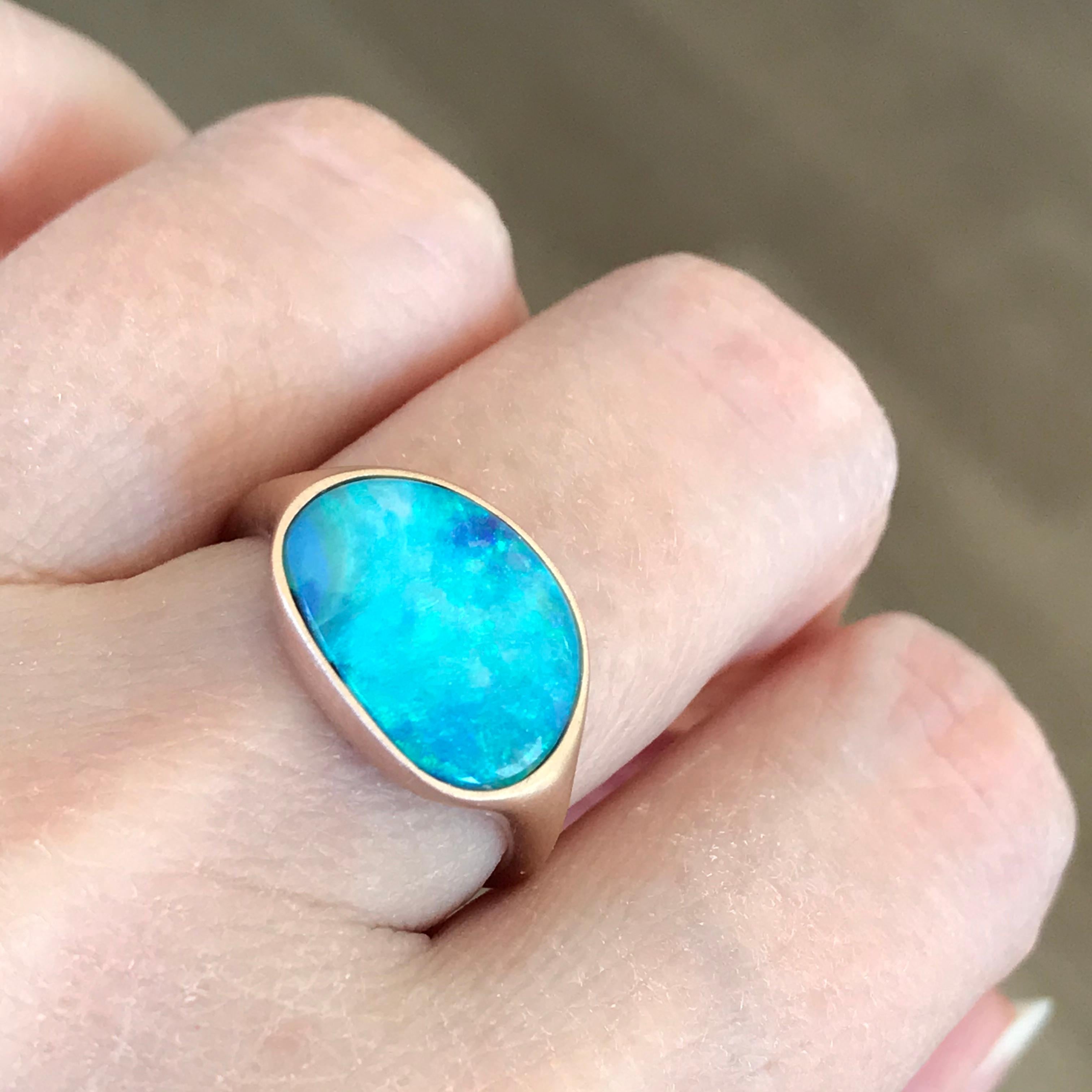 Dalben Design Light Blue Australian Boulder Opal Rose Gold Ring 9
