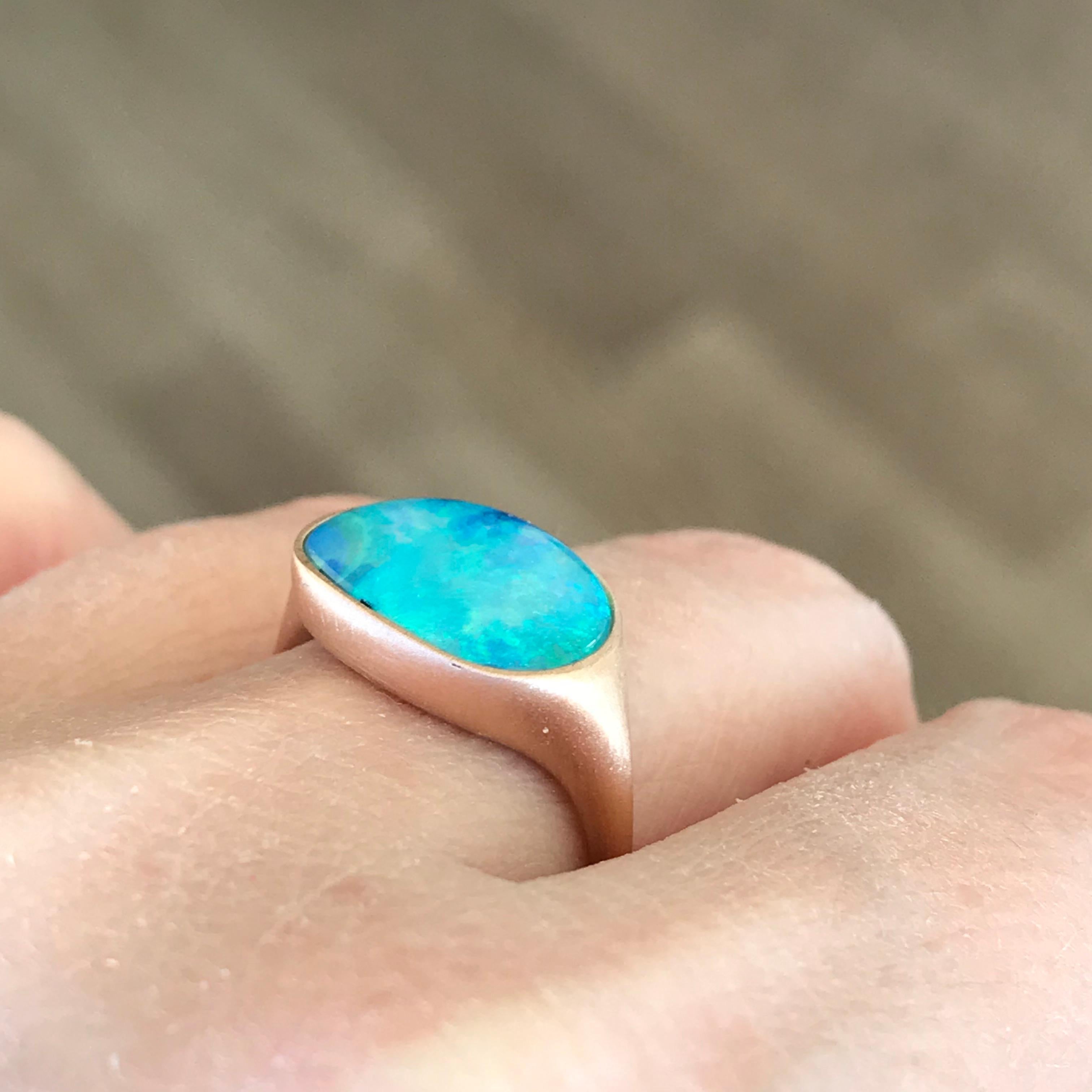 Dalben Design Light Blue Australian Boulder Opal Rose Gold Ring For Sale 10