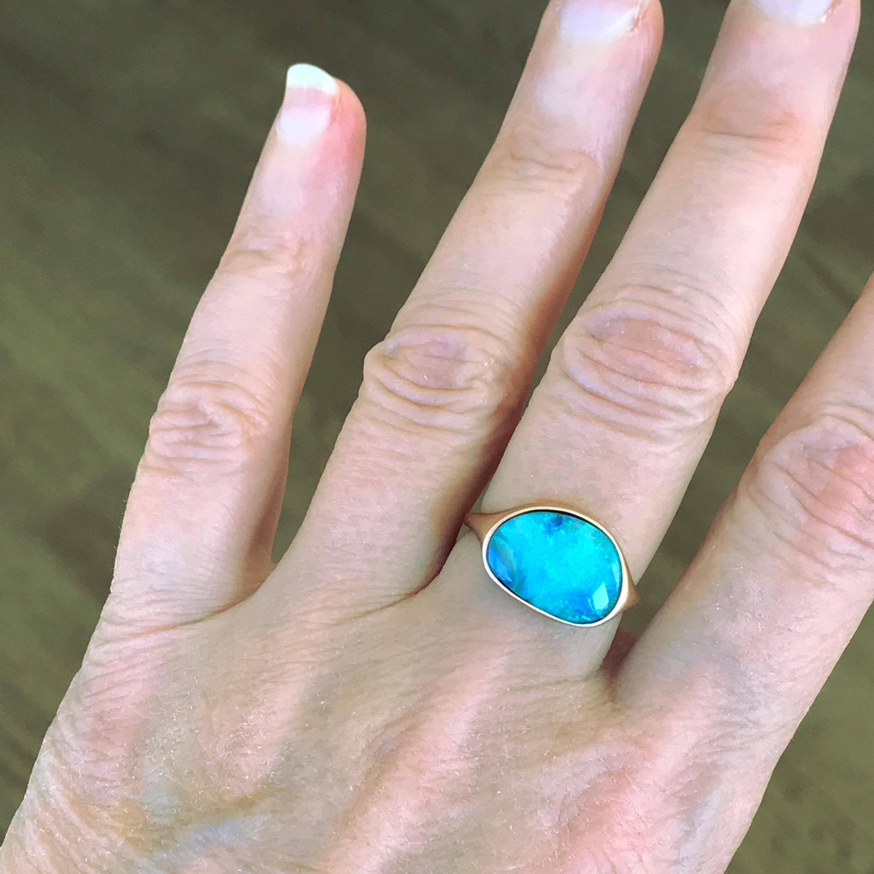 Dalben Design Light Blue Australian Boulder Opal Rose Gold Ring For Sale 11