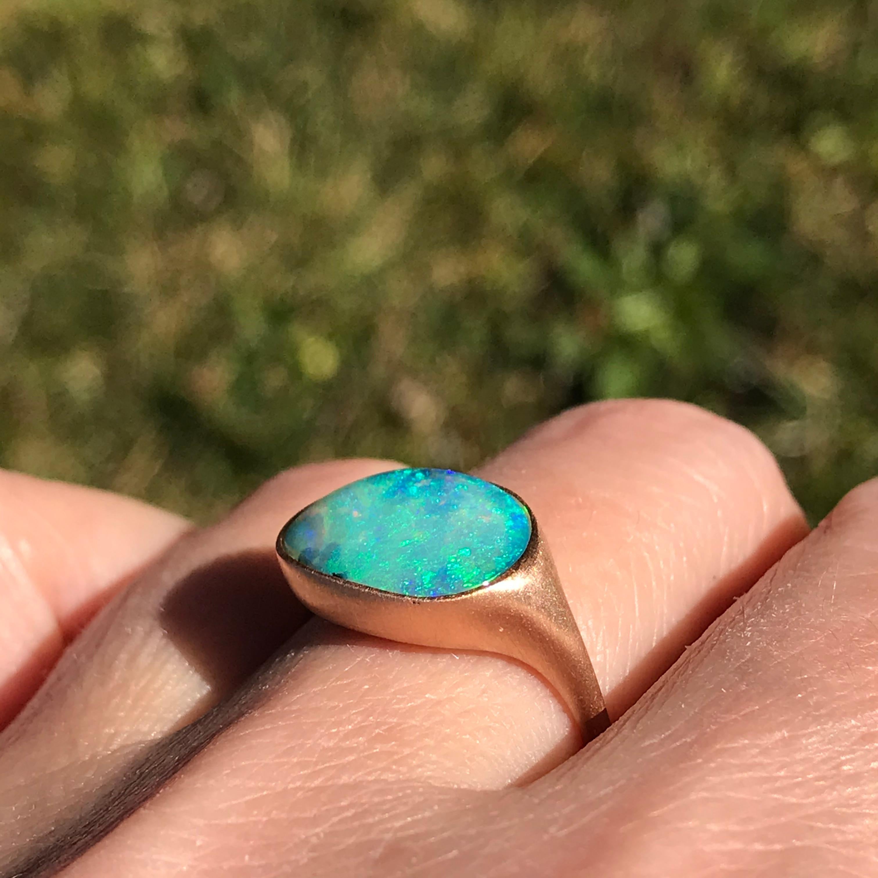 Contemporary Dalben Design Light Blue Australian Boulder Opal Rose Gold Ring