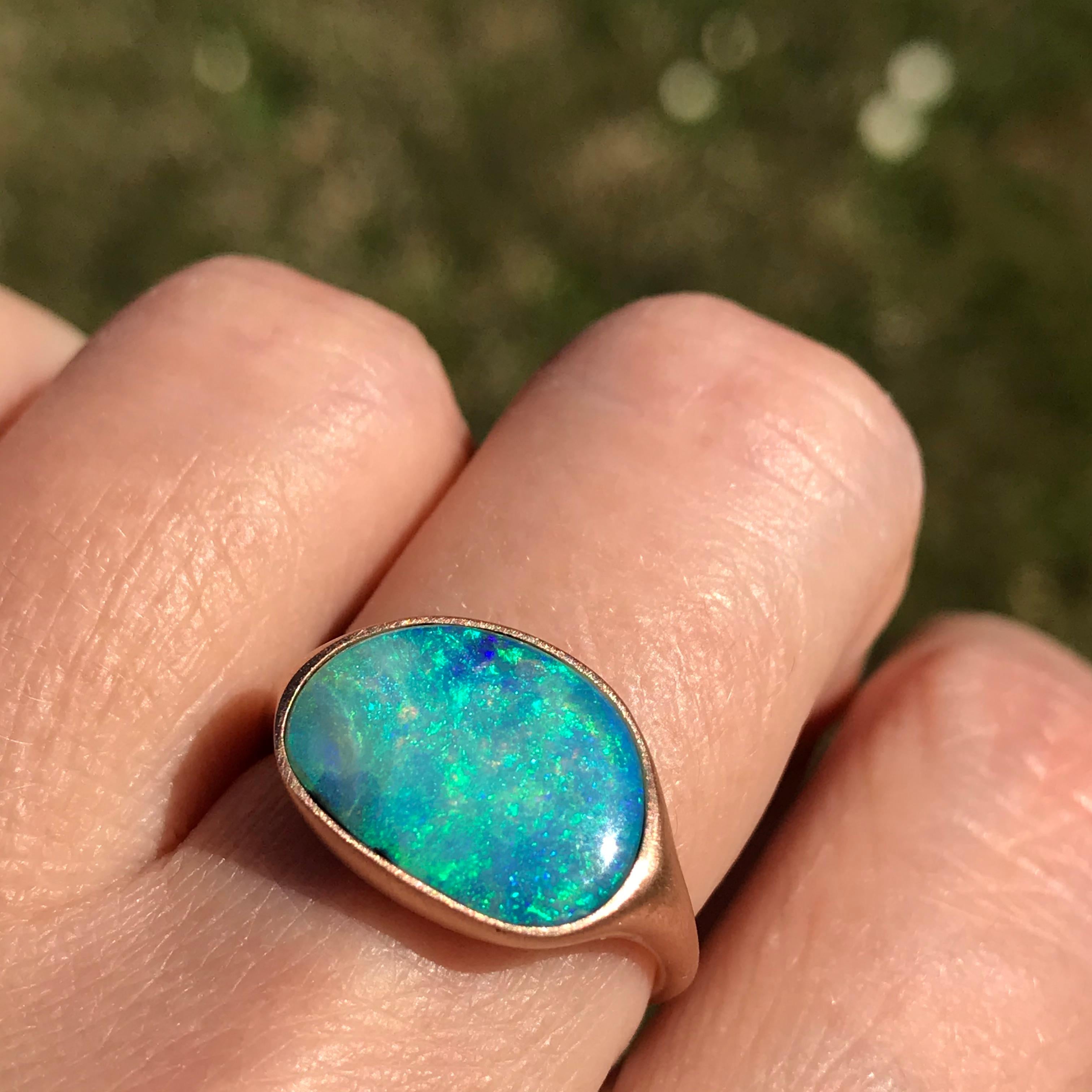 Dalben Design Light Blue Australian Boulder Opal Rose Gold Ring In New Condition For Sale In Como, IT