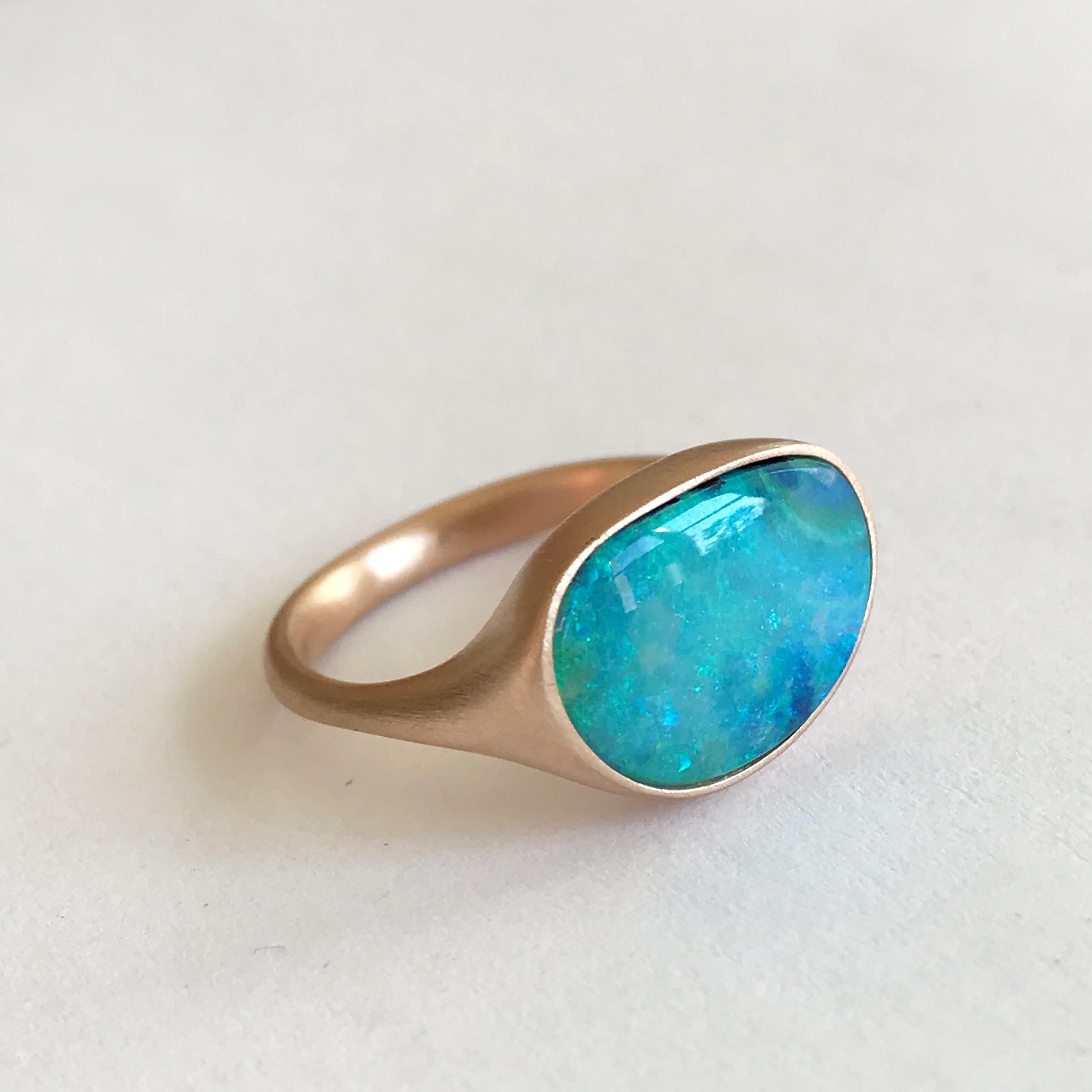 Dalben Design Light Blue Australian Boulder Opal Rose Gold Ring 2