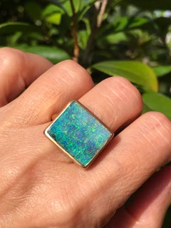 Anello Dalben Design Opale Australiano Boulder Blu Chiaro in oro giallo