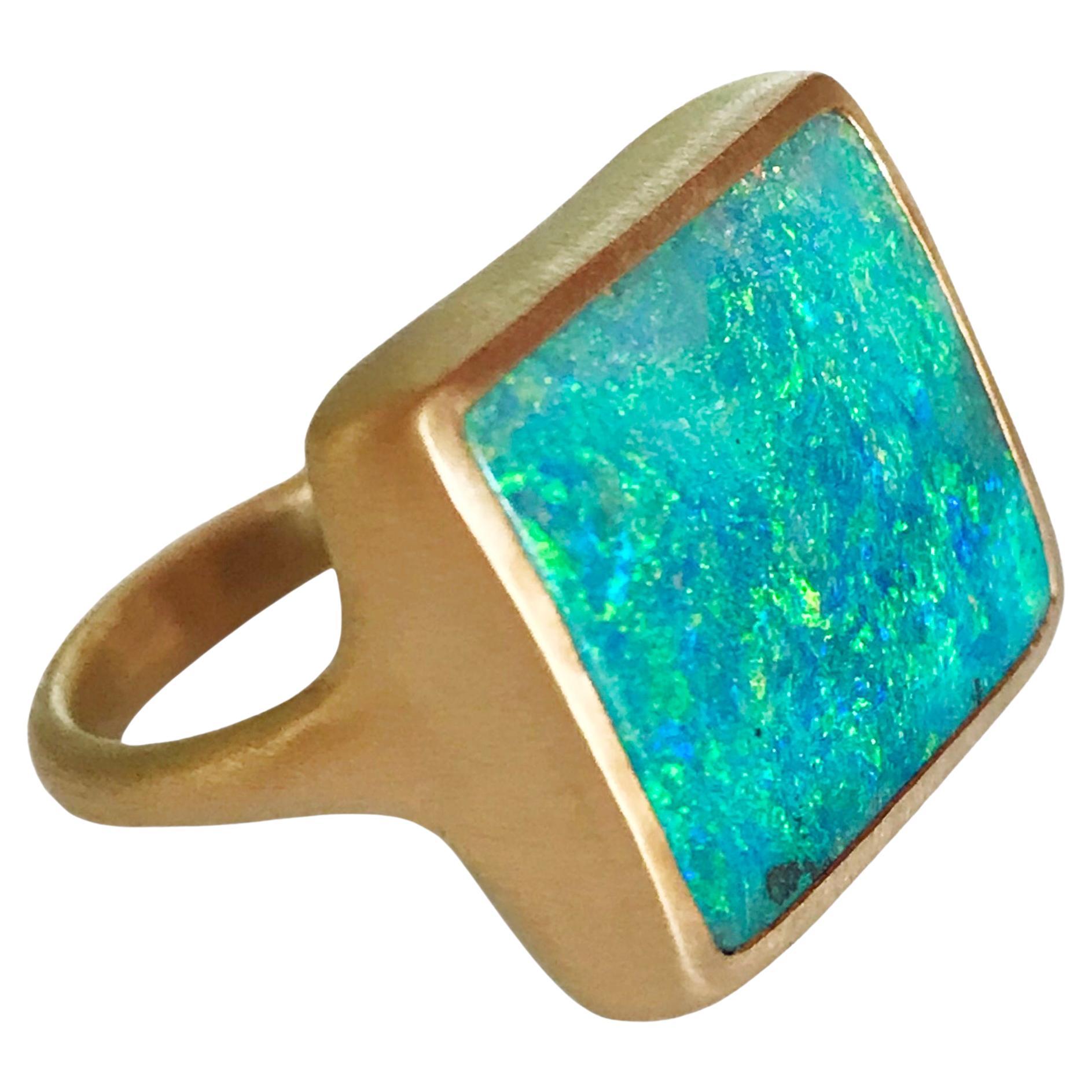 Dalben Design Light Blue Australian Boulder Opal Yellow Gold Ring