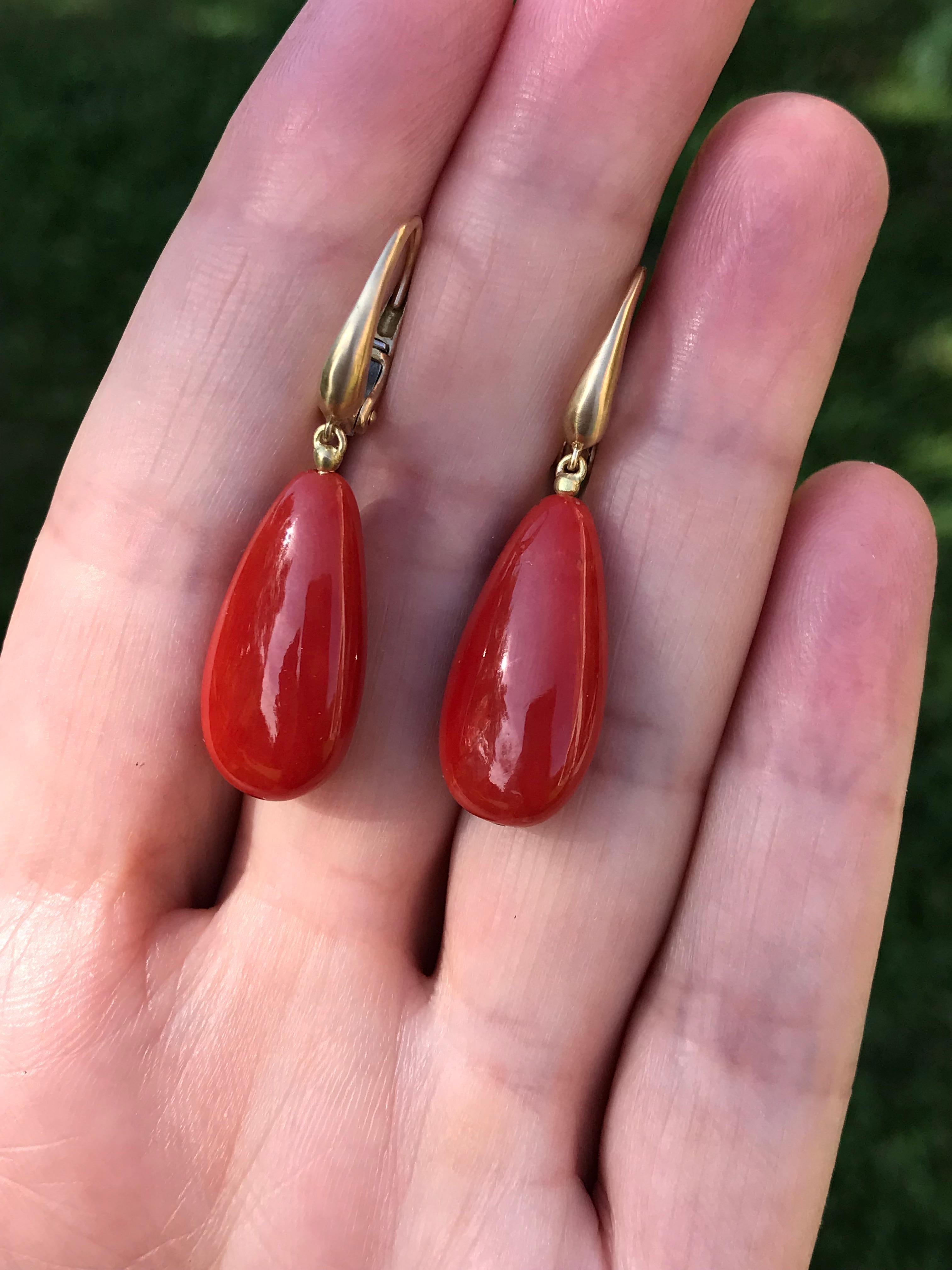 red coral drop earrings