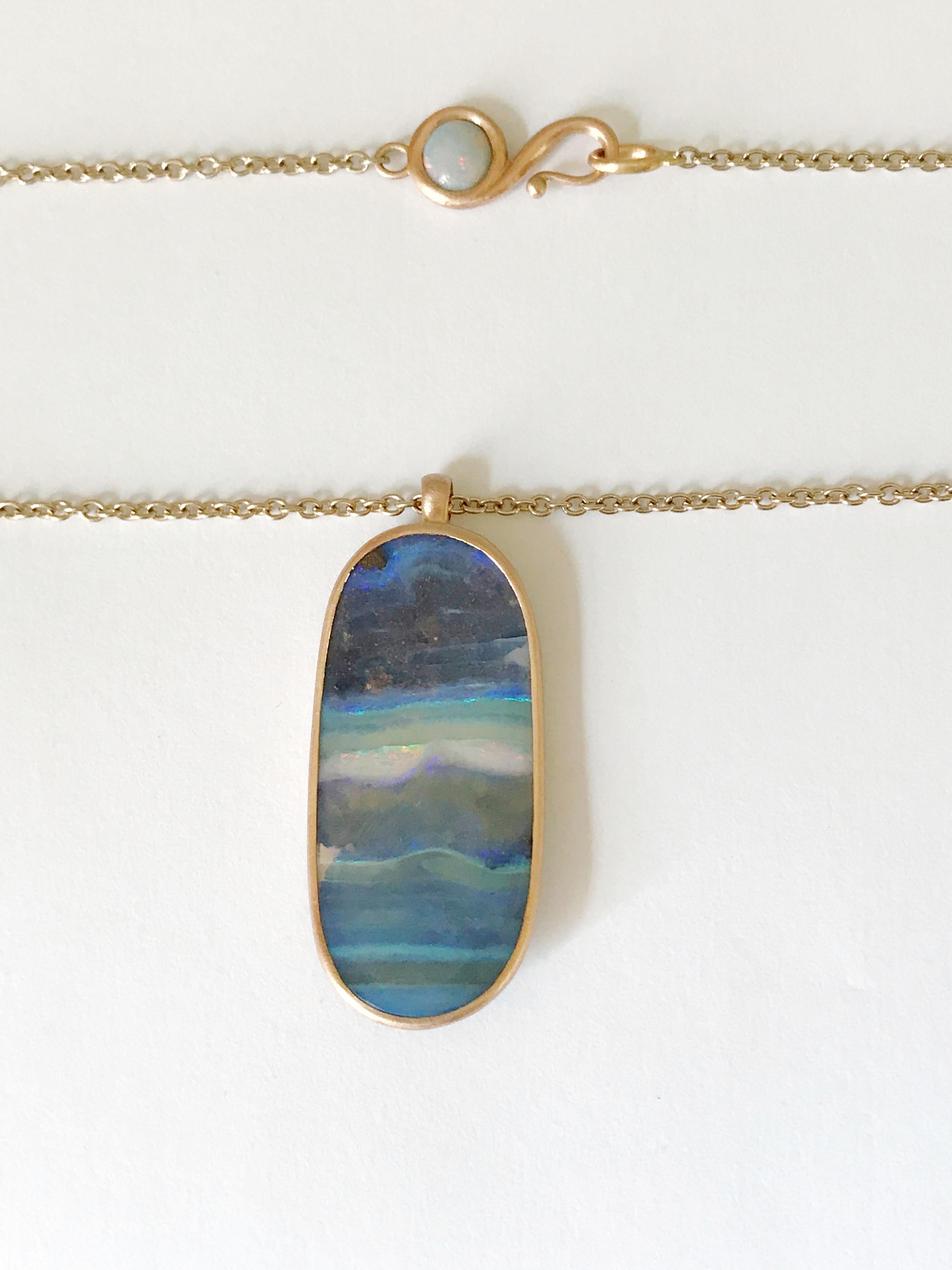 Dalben Design Oval Australian Boulder Opal and Rose Gold Necklace In New Condition For Sale In Como, IT