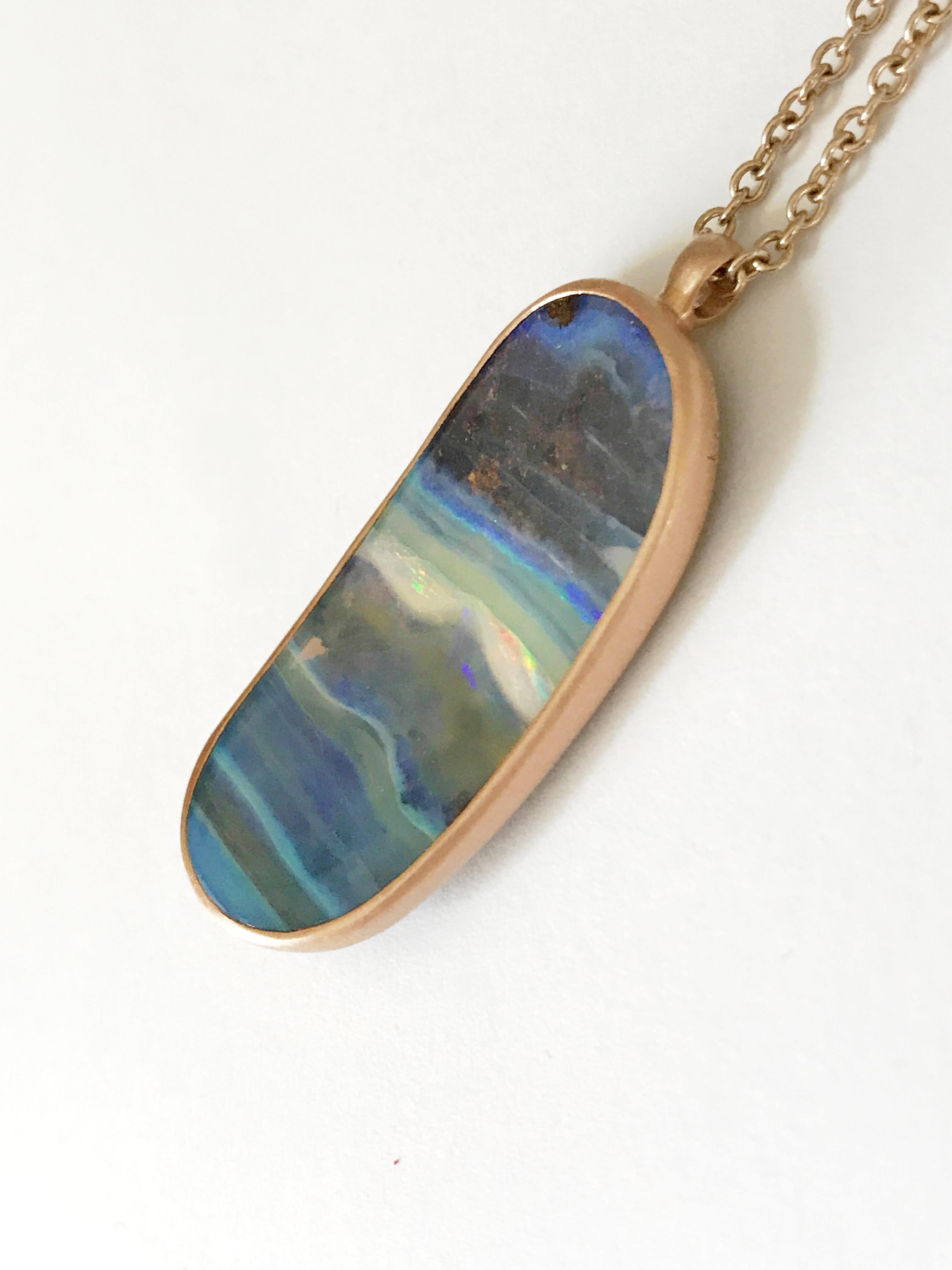 Women's Dalben Design Oval Australian Boulder Opal and Rose Gold Necklace For Sale