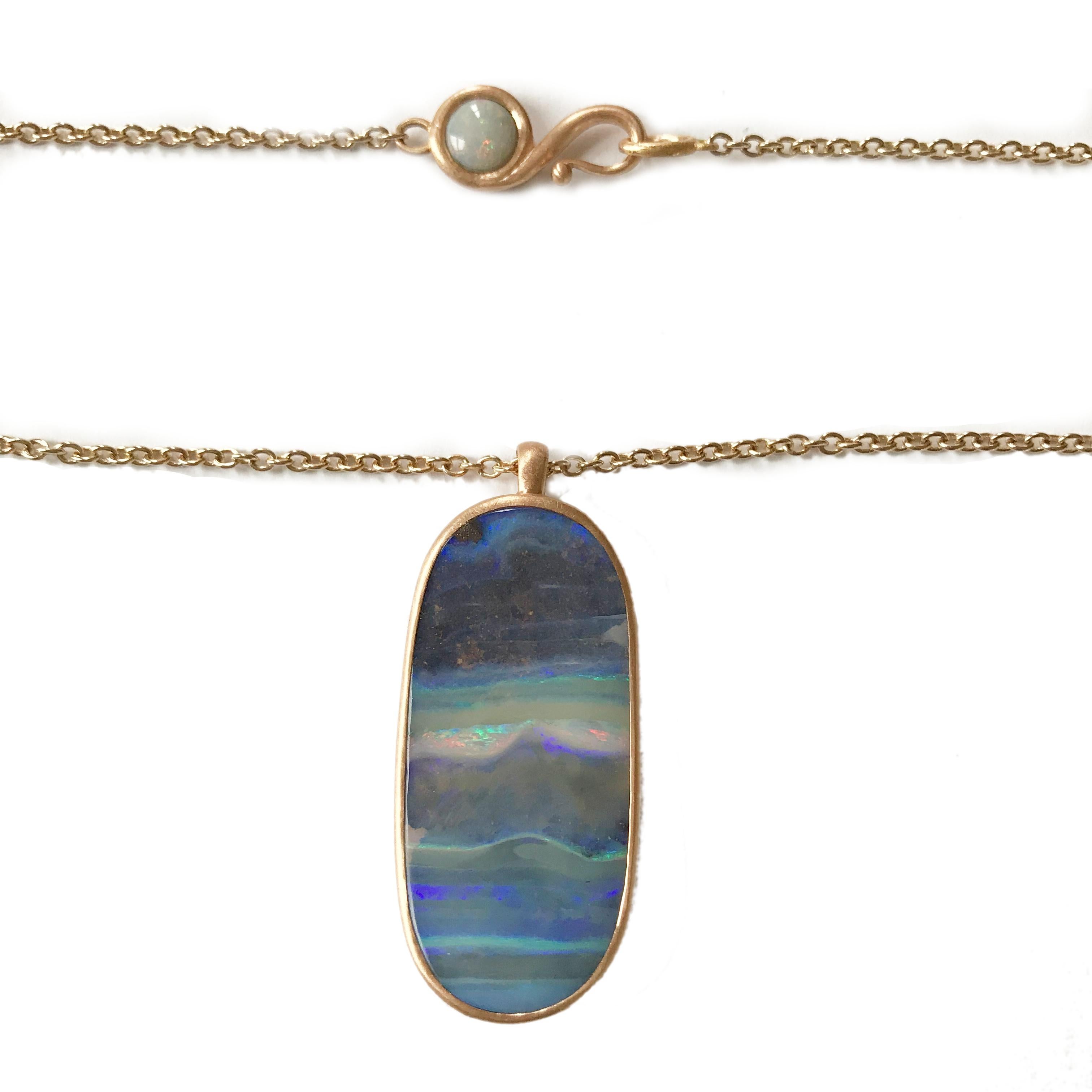 Dalben Design Oval Australian Boulder Opal and Rose Gold Necklace For Sale 2
