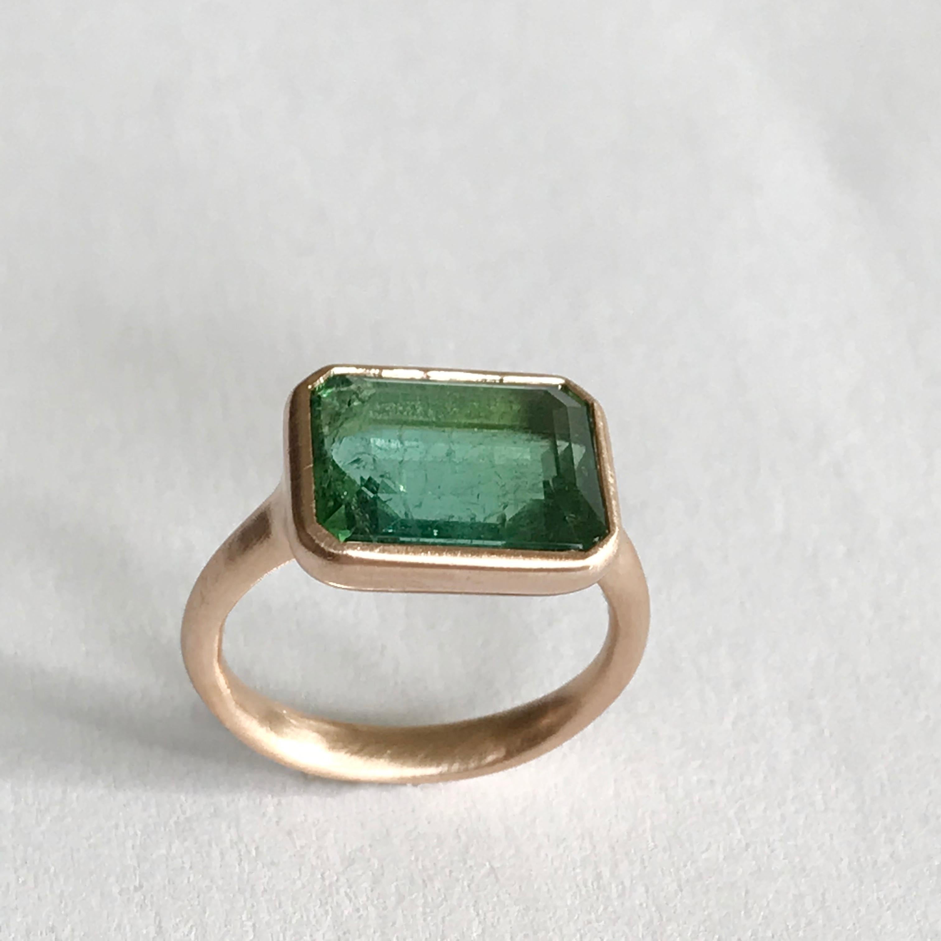 Emerald Cut Dalben Design Rectangular Green Tourmaline Rose Gold Ring