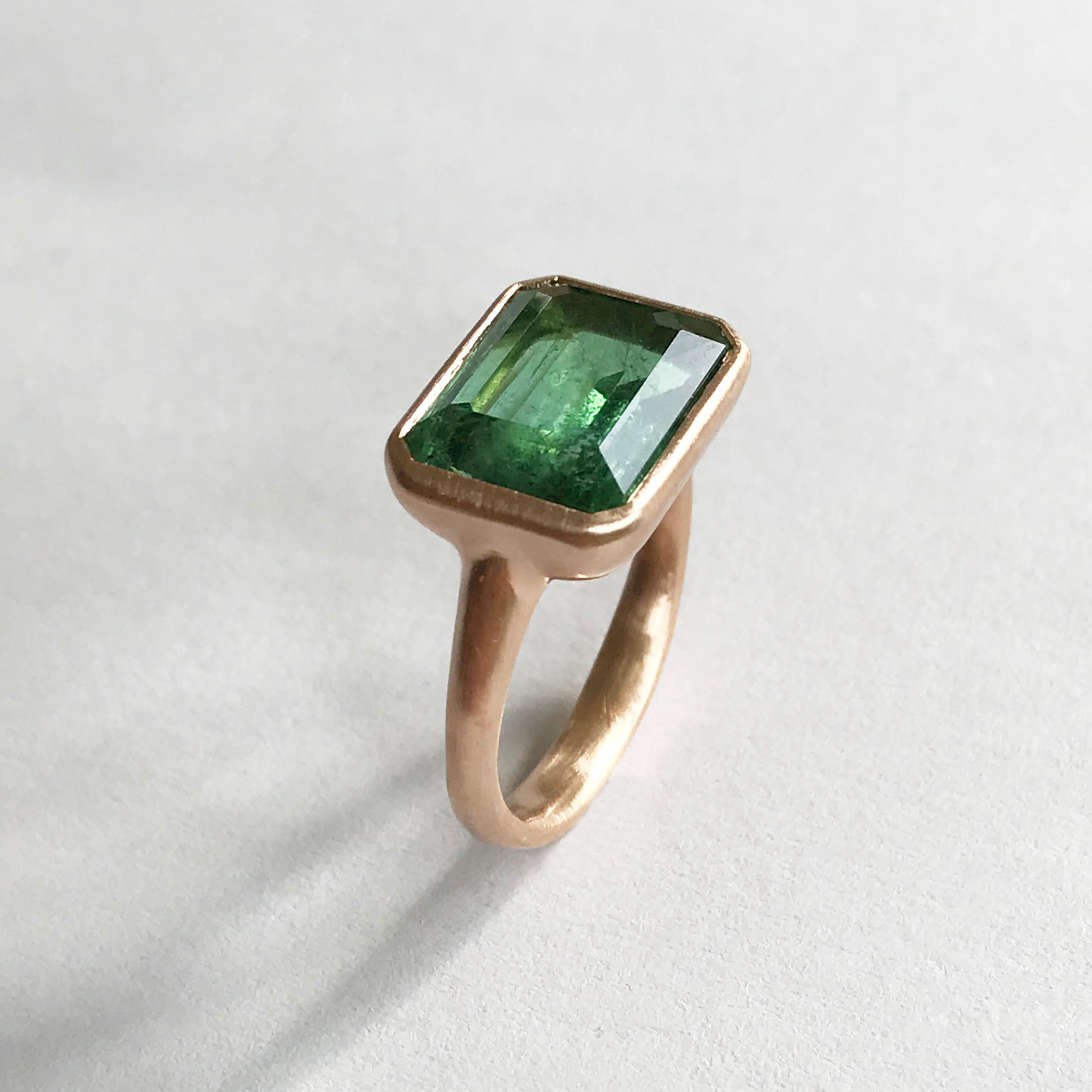 Dalben Design Rectangular Green Tourmaline Rose Gold Ring In New Condition In Como, IT