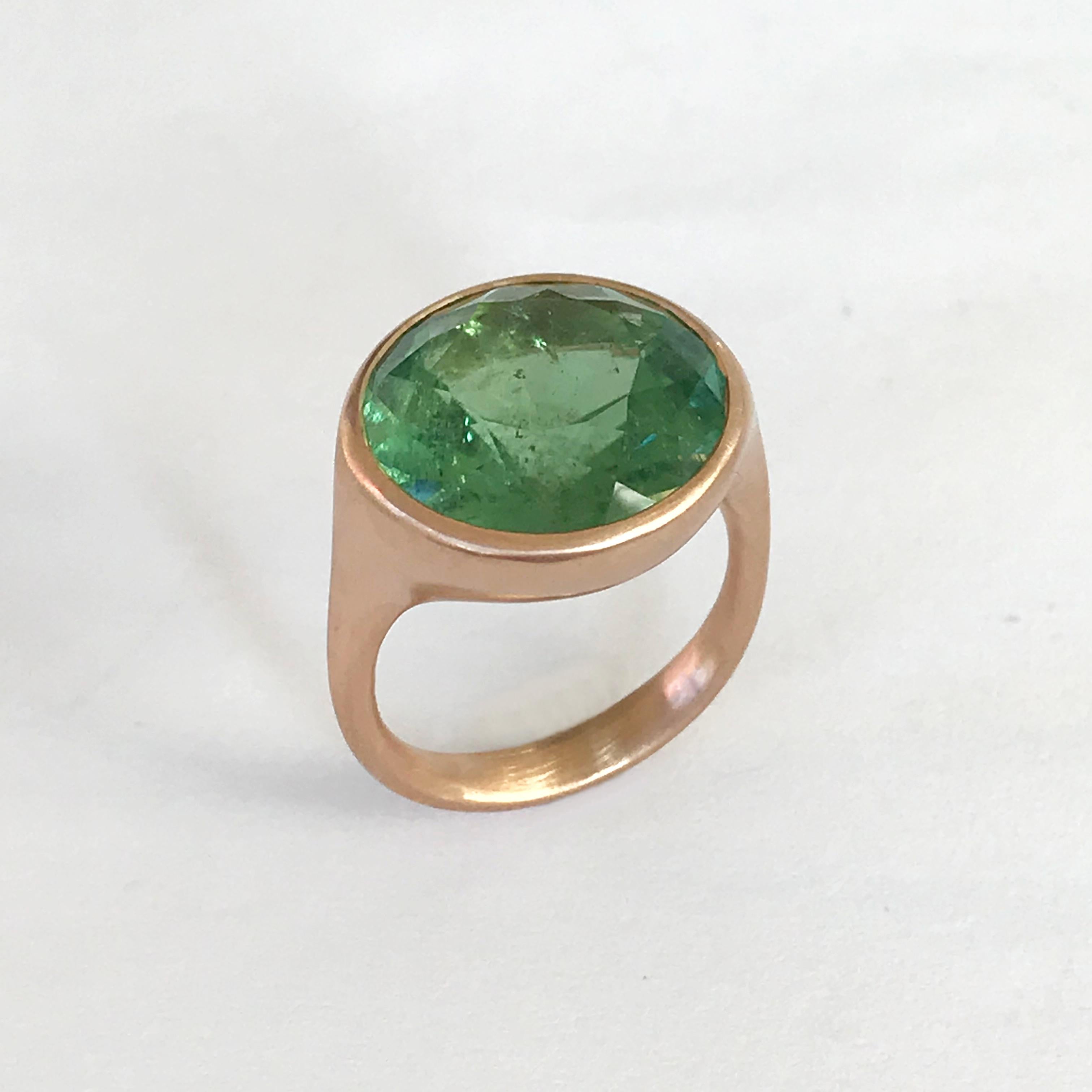 Dalben Design Round Green Tourmaline Rose Gold Ring For Sale 1