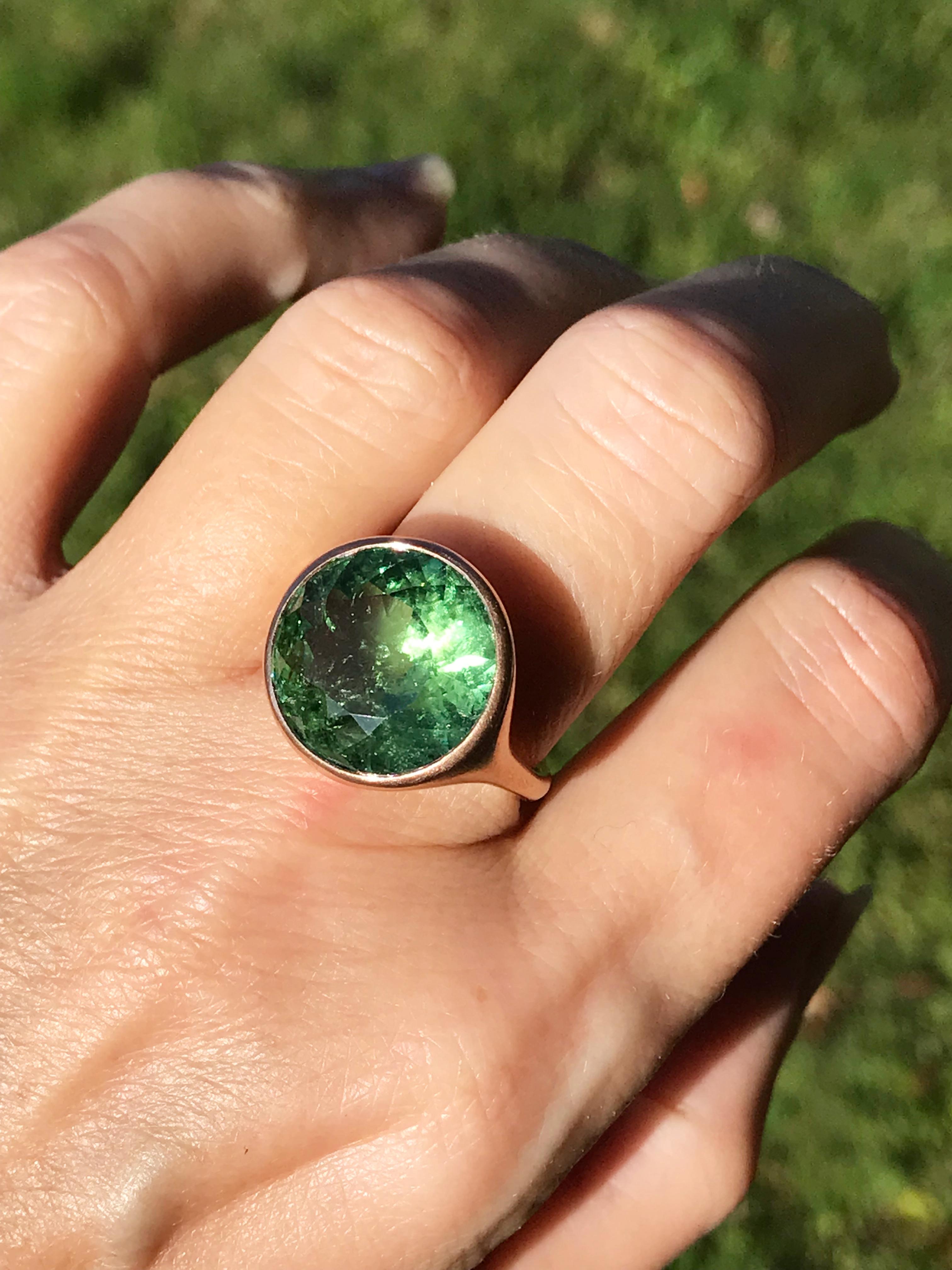 Dalben Design Ring aus Roségold mit rundem grünem Turmalin im Angebot 9