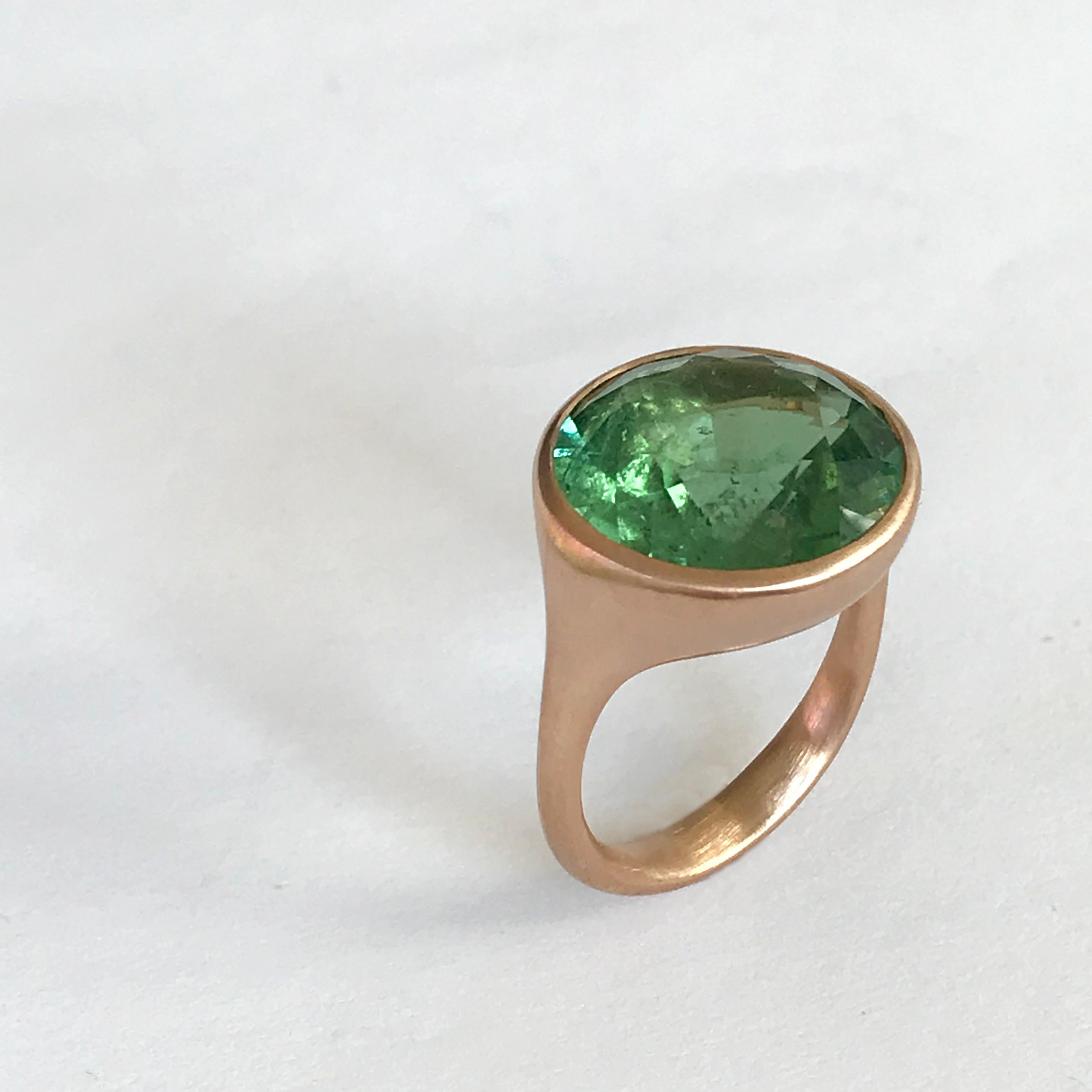 Dalben Design Round Green Tourmaline Rose Gold Ring In New Condition For Sale In Como, IT