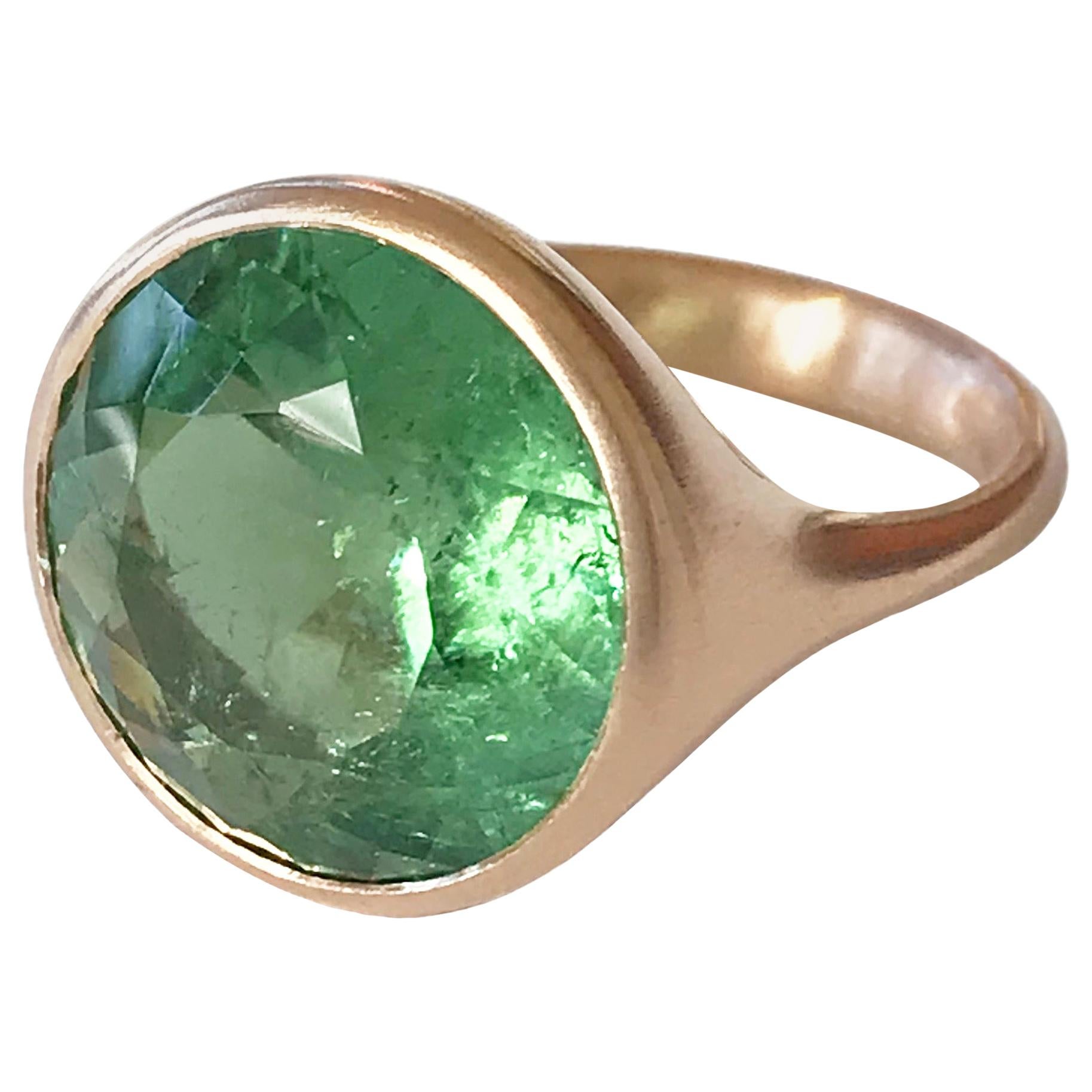 Dalben Design Round Green Tourmaline Rose Gold Ring For Sale