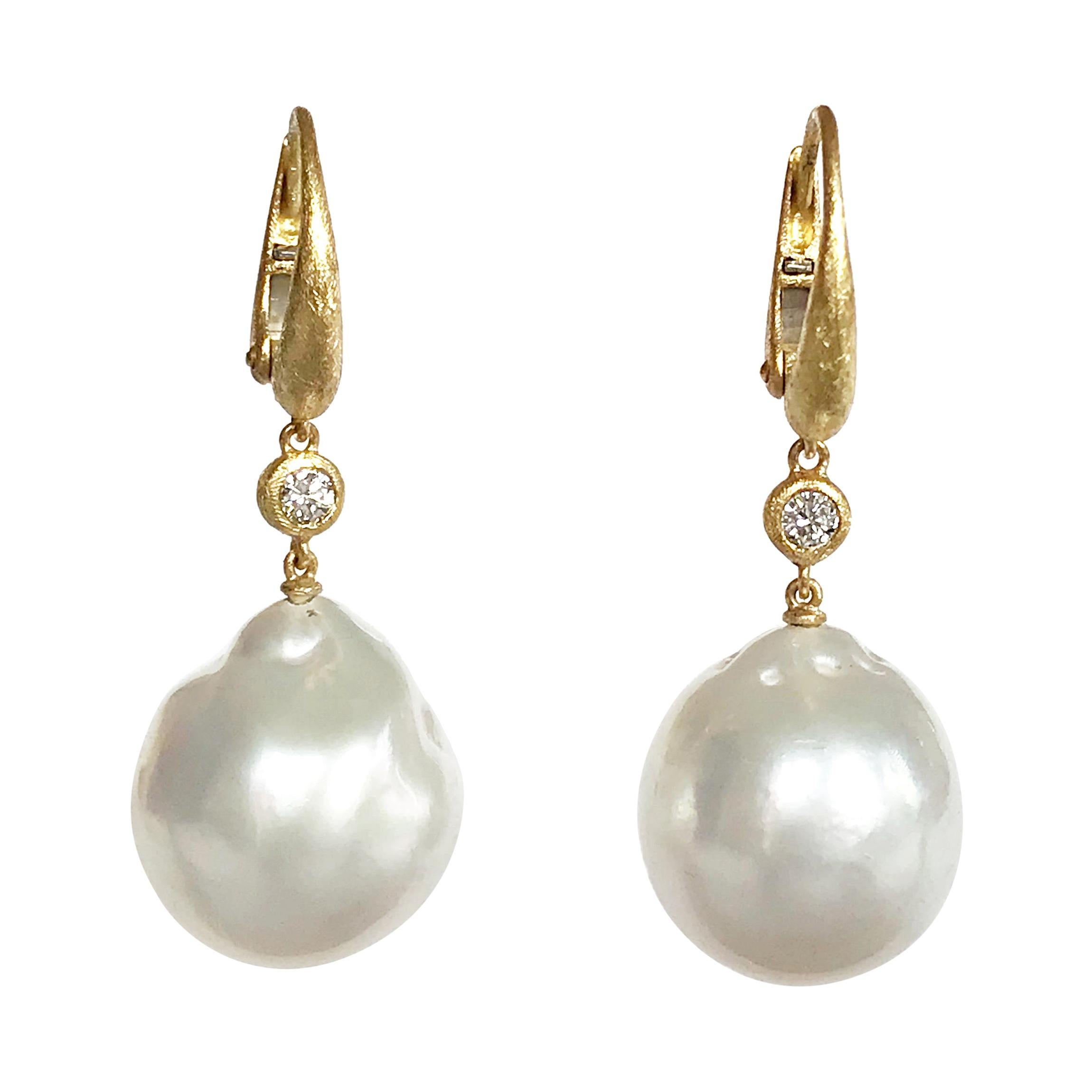 Baroque Pearl and Diamond Earrings at 1stDibs